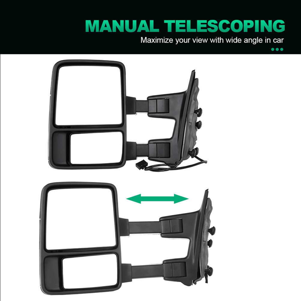 AUTOMUTO Manual Control Towing Mirrors for Ford F250 F350 F450 F550 Super Duty (1999-2015) - Driver & Passenger Side Tow Mirrors for Enhanced Safety While Hauling Trailers or Large Loads
