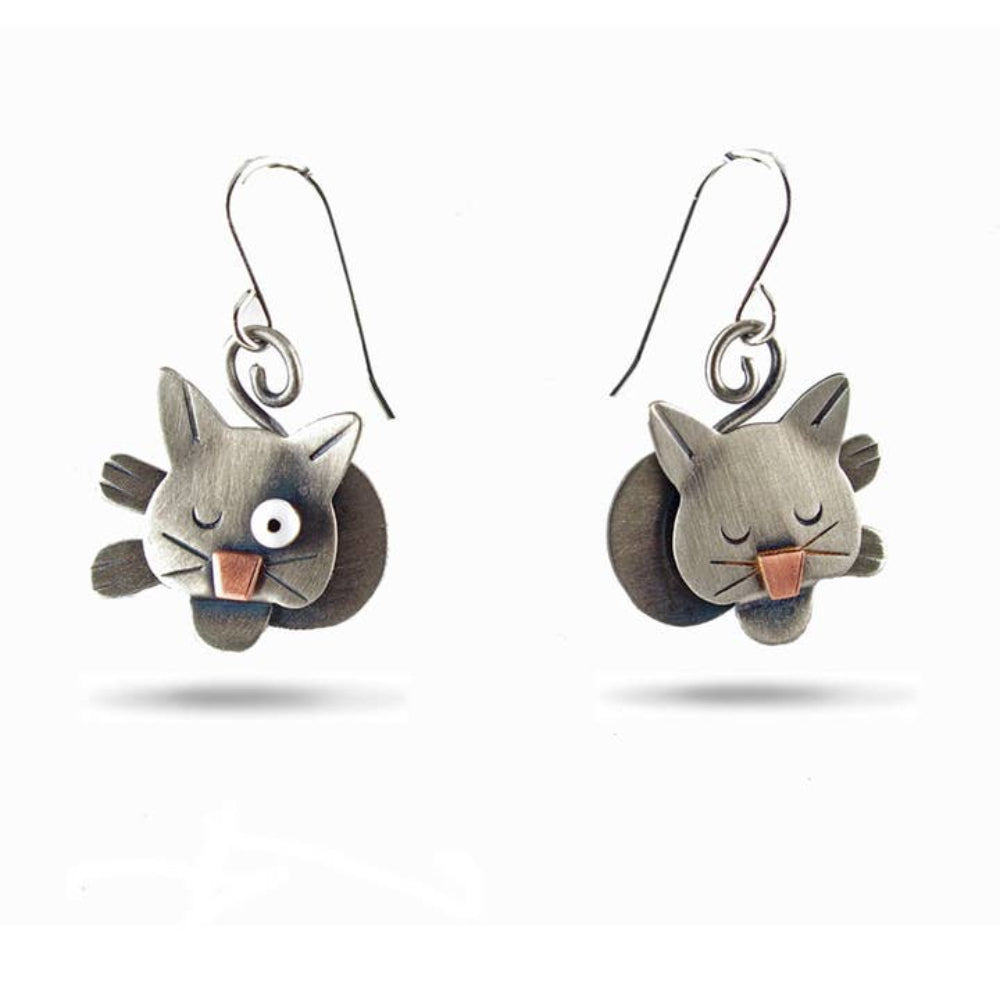 Chickenscratch Cat Nap Earrings - Cute Dangle Cat Earrings for Women | Perfect Gift for Cat Lovers & Everyday Wear