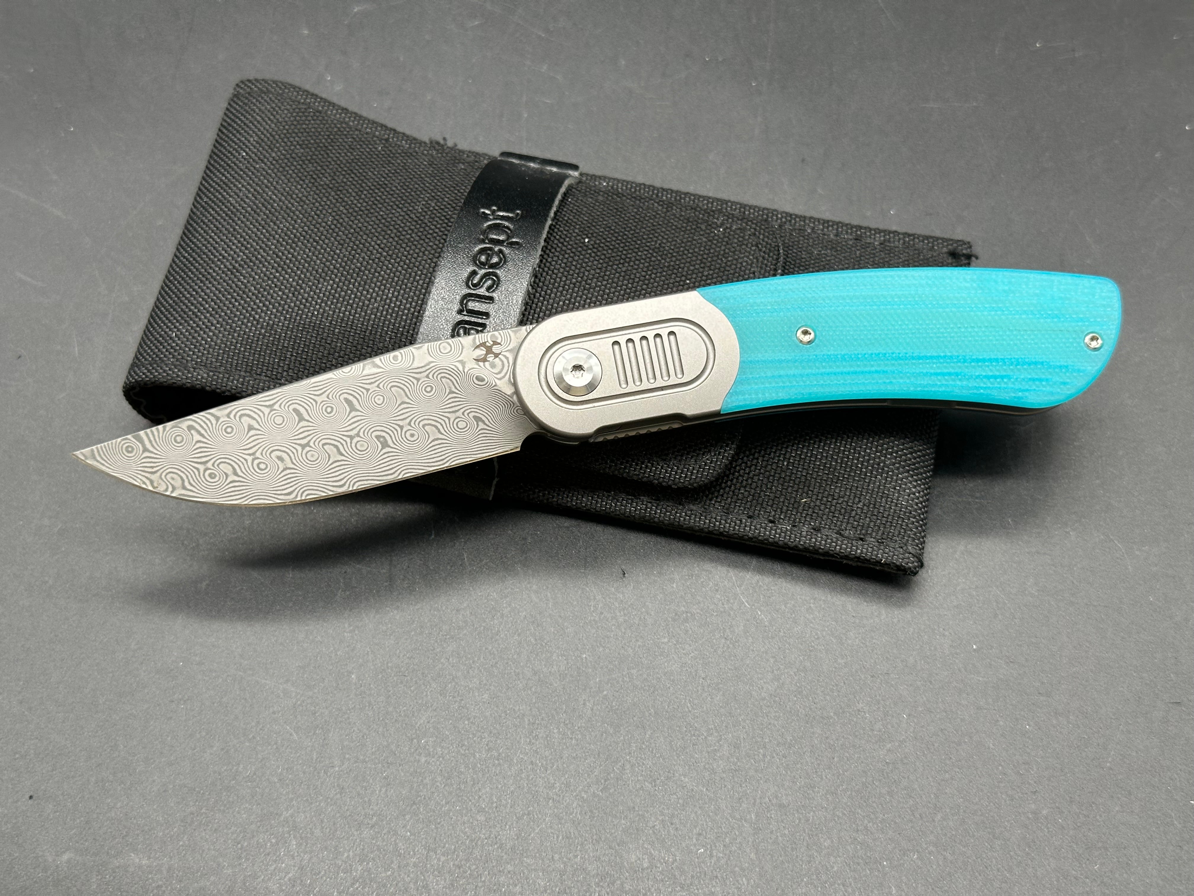 Kansept Reverie Damascus Folding Knife with G10 Handle in Tiffany Blue - Perfect for EDC, Outdoor Adventures & Collectors