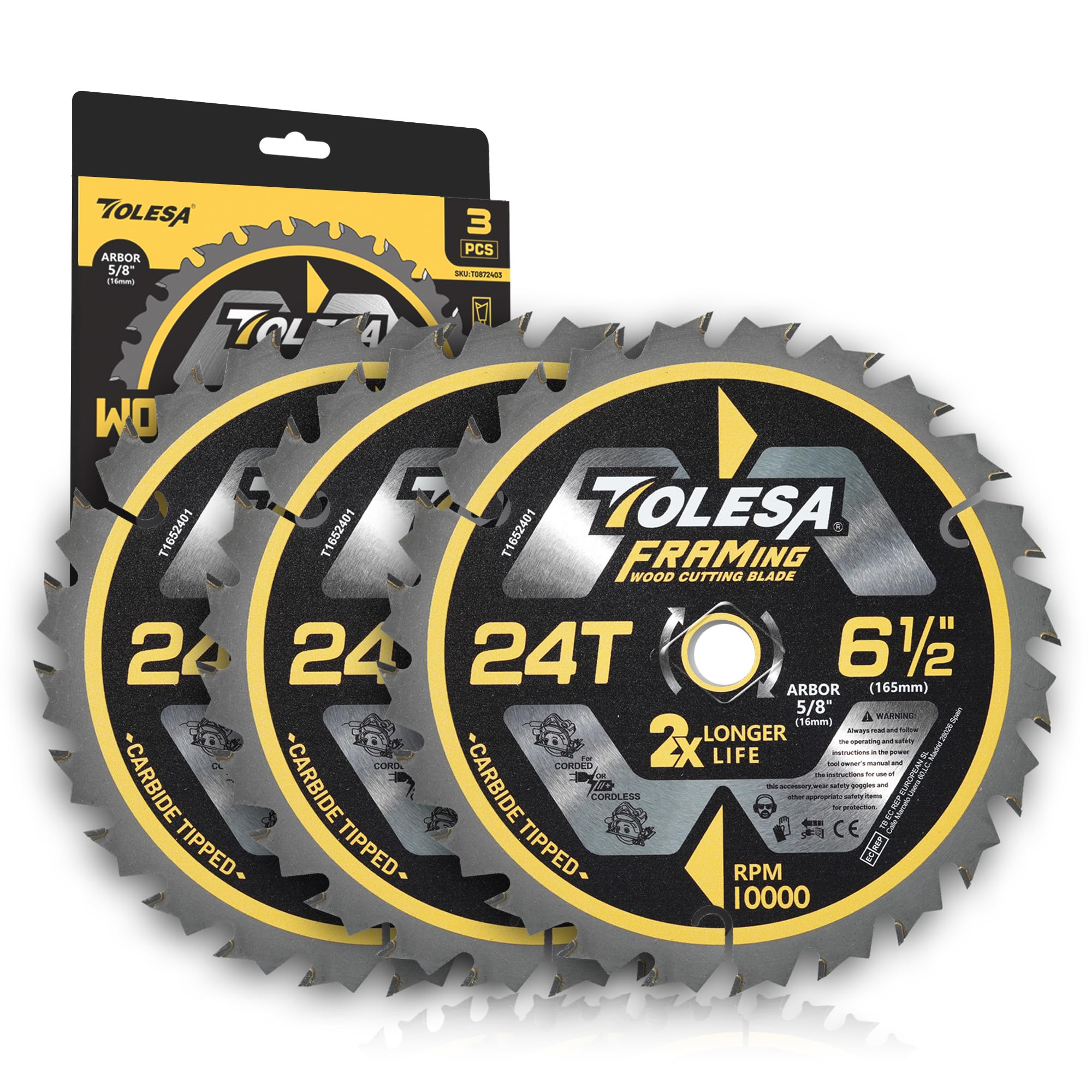 TOLESA 6-1/2 Inch 24T Circular Saw Blade with 5/8