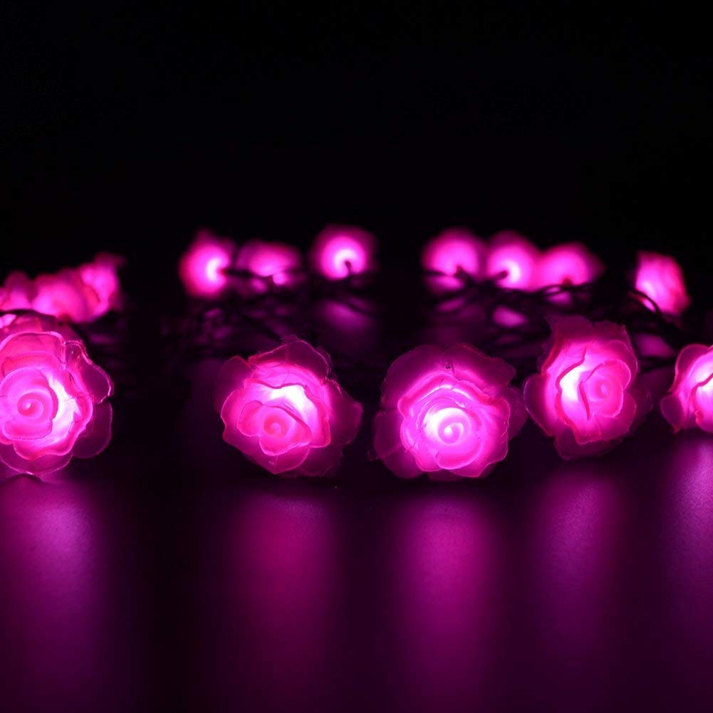 Solar Powered Rose Flower String Lights - 50 LED Waterproof Outdoor Fairy Lights for Garden, Patio, Lawn, Wedding & Party Decorations (Pink) | Perfect for Romantic Evenings, Backyard Gatherings & Holiday Celebrations