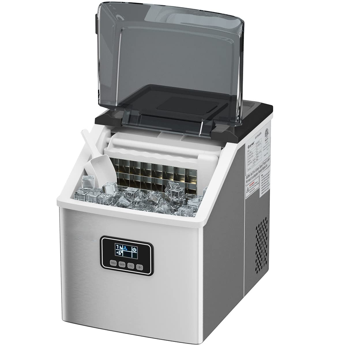 KOTEK 48LBS/24H Countertop Ice Maker Machine with Self-Clean & Timer Function - Stainless Steel Portable Ice Maker with LCD Display, Ice Scoop & Basket - Perfect for Home, Office, Bar, RV, and Outdoor Parties
