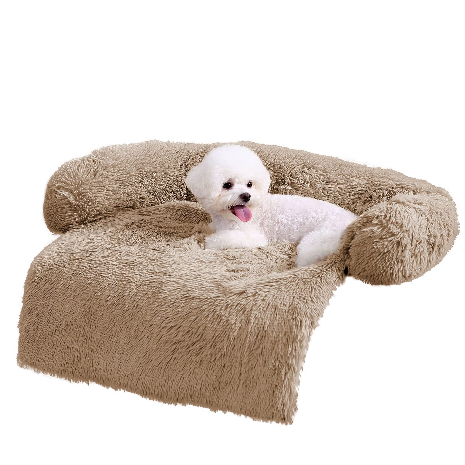 HACHIKITTY Calming Pet Sofa Bed Mat - Washable Plush Dog & Cat Couch Cover, Non-Slip Furniture Protector, Fluffy Pet Bed for Small to Medium Pets (30