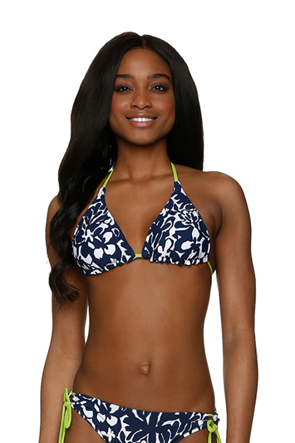 Reversible String Bikini Top for Women - Adjustable Swimwear for Beach & Pool - Palm Beach Print Two-Way Design