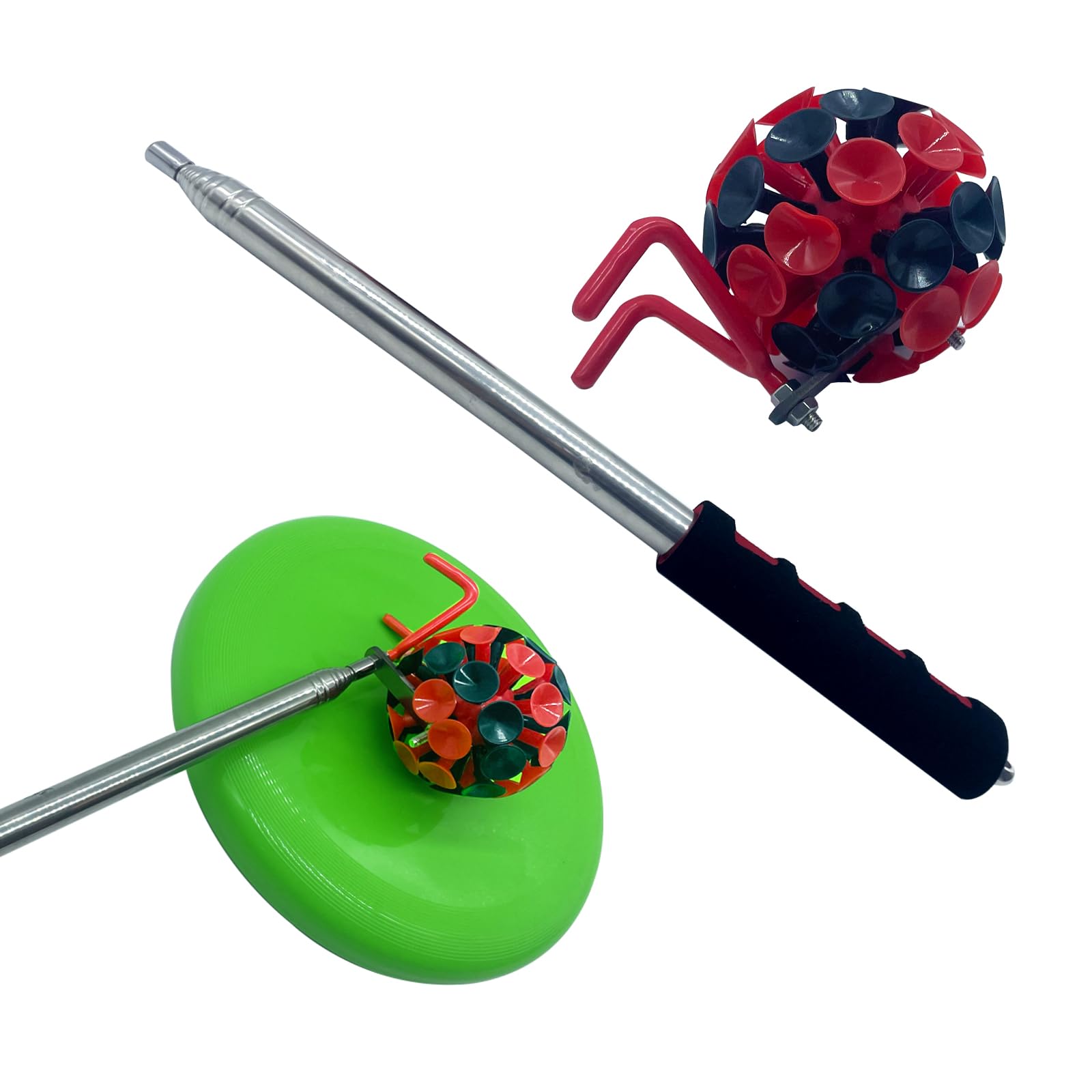 2 in 1 Disc Golf Retriever - 10ft Extendable Pole with Suction Cup & Hook for Water, Trees, Rocks - Perfect for Outdoor Disc Golf Accessories & Lost Disc Recovery