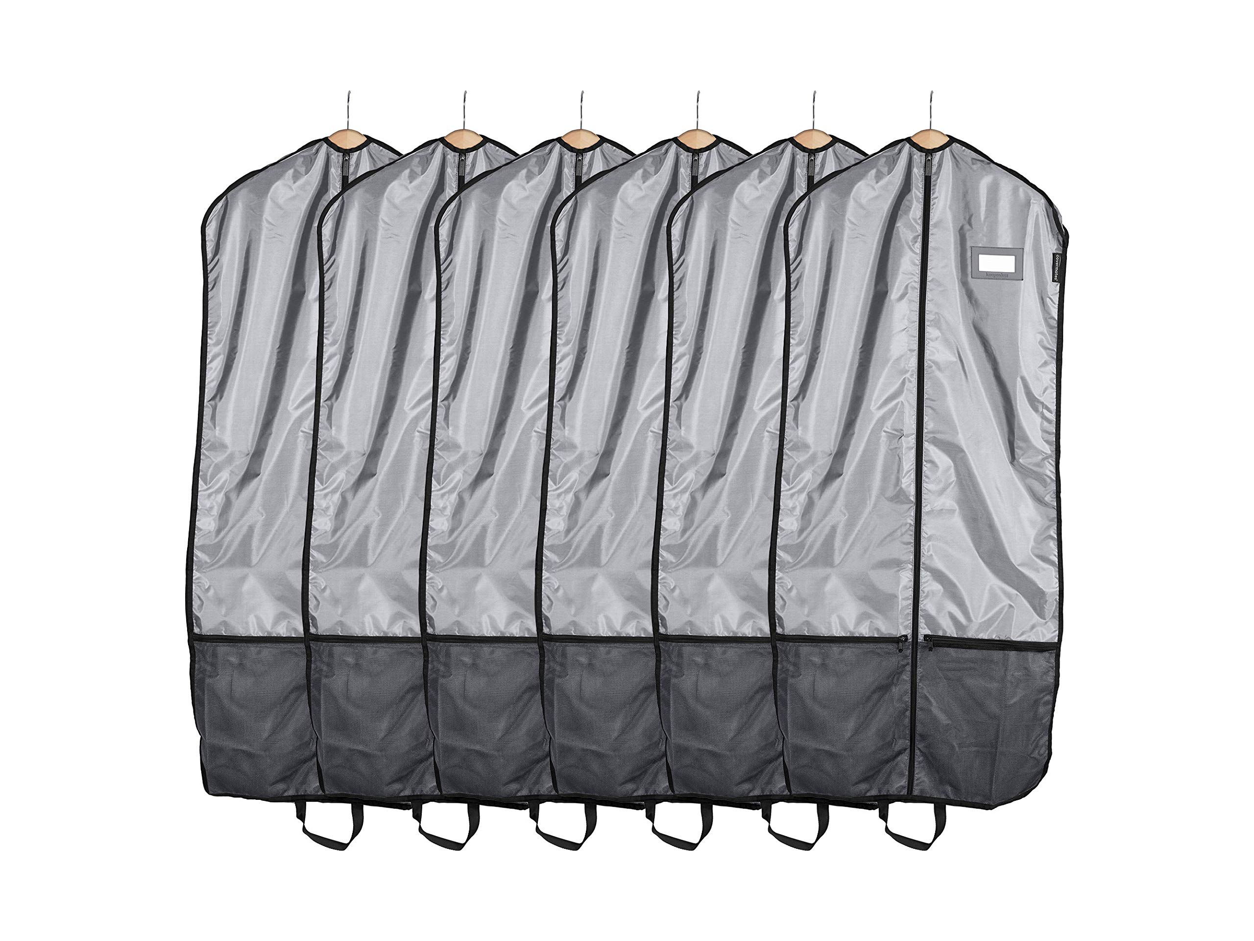 Premium Polyester Full-Length Zipper Garment Bag with ID Window & Carrying Handles - Covermates Keepsakes Deluxe Set for Closet Storage & Travel - Includes Stowaway Pouch (Grey) - Perfect for Wedding Dresses, Suits & Seasonal Clothing Protection