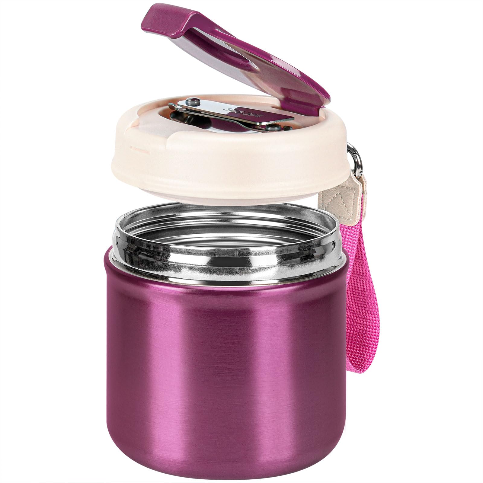 15.8 Oz Stainless Steel Vacuum Insulated Food Thermos for Kids - Leak Proof Wide Mouth Hot Lunch Container with Folding Spoon | Perfect for School, Picnics & Travel (Rose)