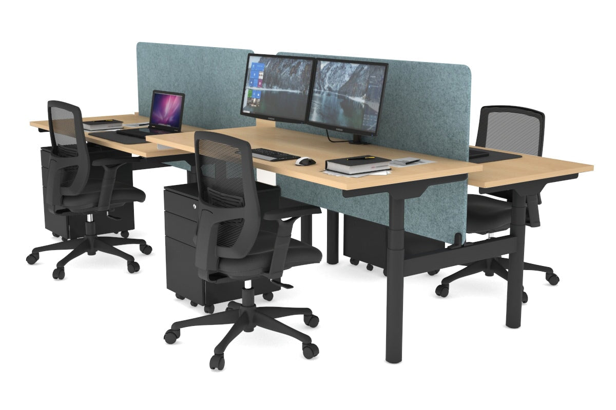 Flexi Premium Height Adjustable 4-Person H Bench Workstation - Black Frame [1800L x 700W] - Ergonomic Office Desk for Collaborative Workspaces & Home Offices