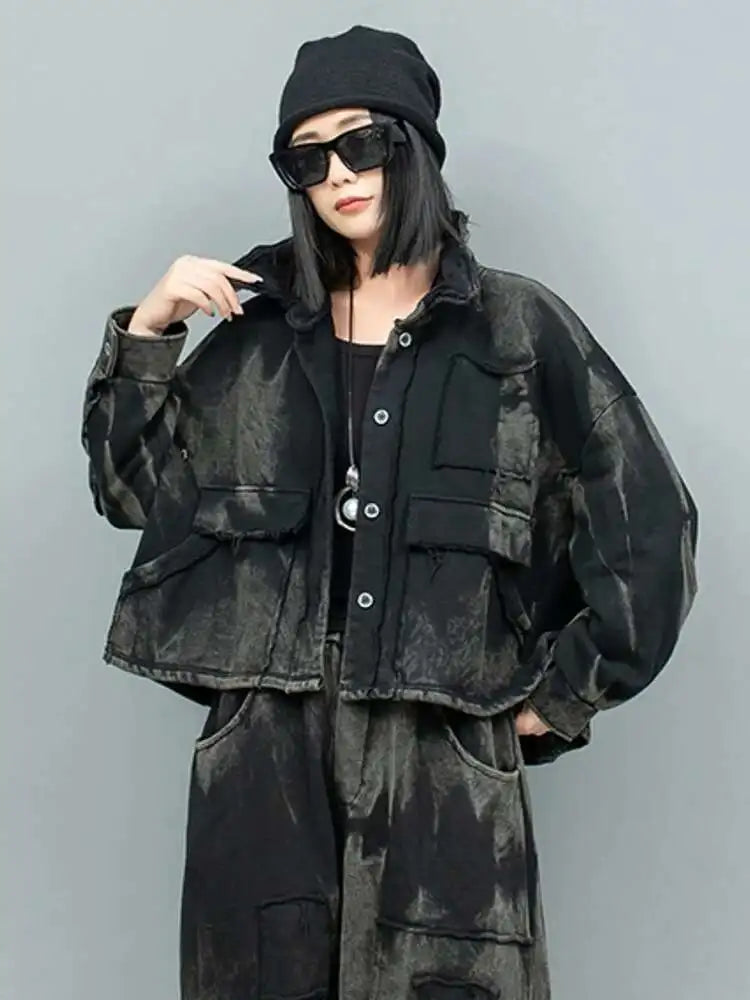 Big Size Casual Jacket & Wide Leg Pants Two-Piece Suit for Women - Lapel Long Sleeve Fashion Set Spring Autumn 2025 (1DH9185) | Office Wear, Dating Outfits & Casual Chic Style