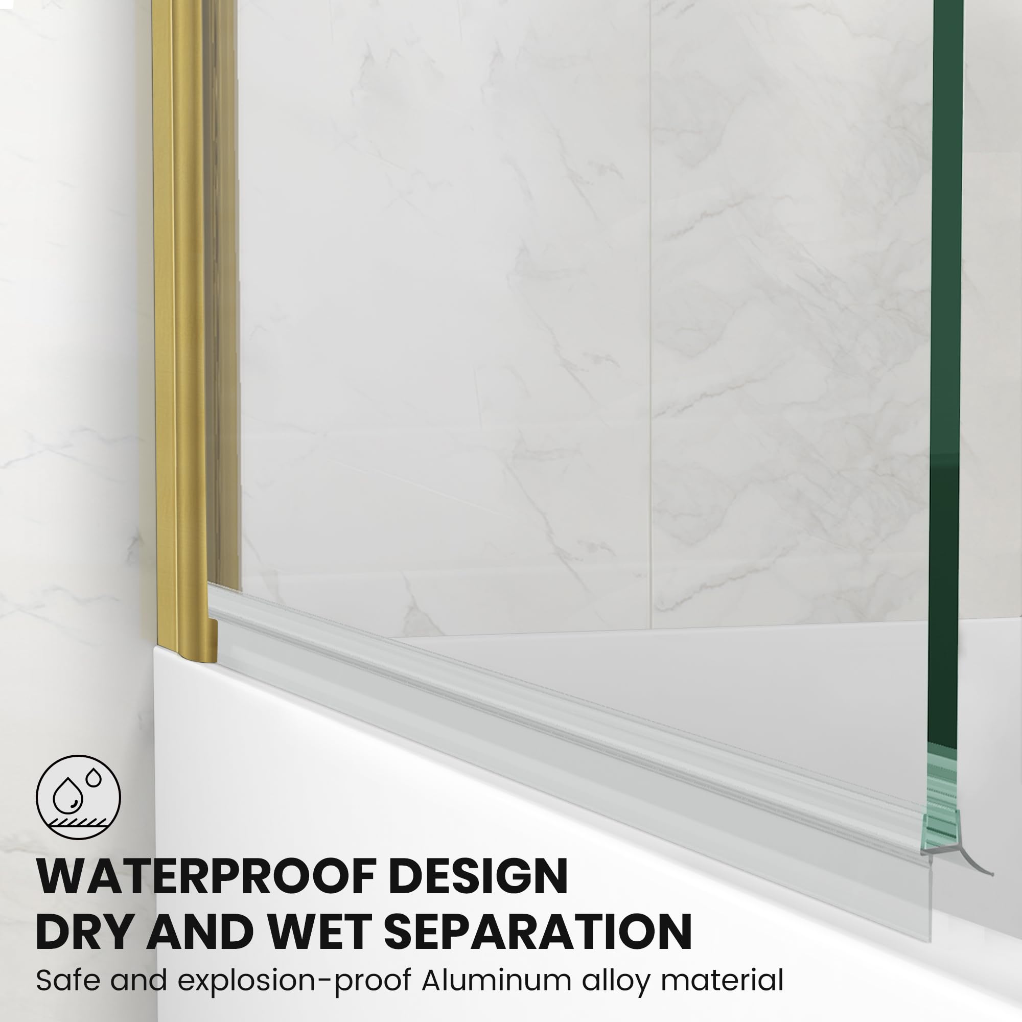 Frameless Shower Door 34x58 Inch - Brushed Gold Tempered Glass (6mm) Bathroom Tub Enclosure with Handle - Perfect for Modern Bathrooms & Spa-Like Showers