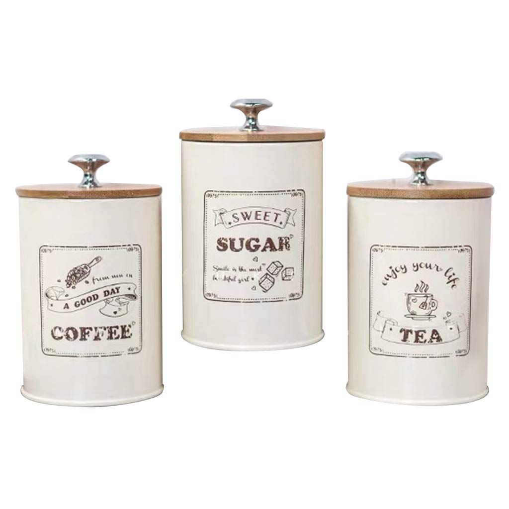 PETSOLA 3-Bean Sugar Storage Jar - Airtight Iron Container with Lid - Perfect for Kitchen Pantry Organization & Coffee/Tea Storage