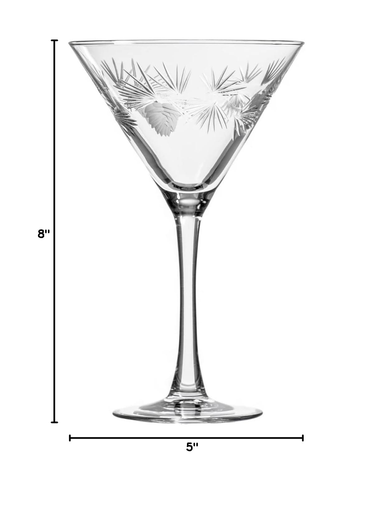 Premium Rolf Glass Icy Pine Martini Glasses Set of 4 - Lead-Free Crystal Stemware with Diamond-Wheel Engraving - Handcrafted in USA - Perfect for Cocktail Parties, Home Bars & Gift Giving