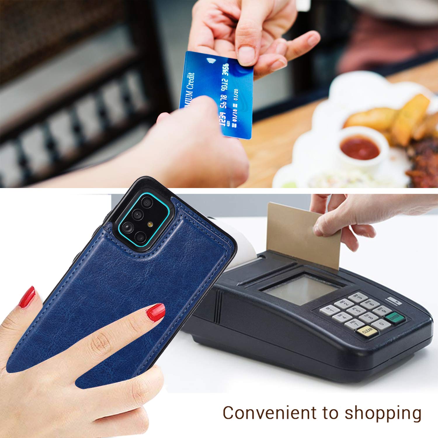 **Asuwish Wallet Case with Card Holder & Stand for Samsung Galaxy A51 5G/A51 5G UW Verizon | Tempered Glass Screen Protector Included | Stylish Blue Protective Cover for Men & Women | Perfect for Work, Travel & Daily Use**