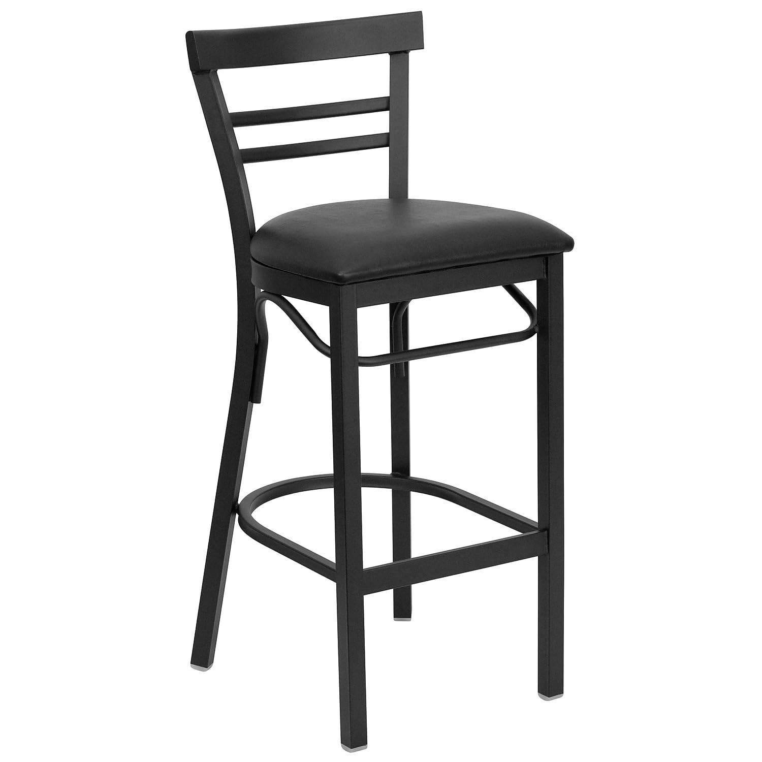 Flash Furniture 2-Pack HERCULES Series Black Metal Bar Stools with 2-Slat Ladder Back & Vinyl Seat - Heavy Duty Restaurant & Home Bar Stools for Kitchen Counter, Breakfast Nook & Commercial Use