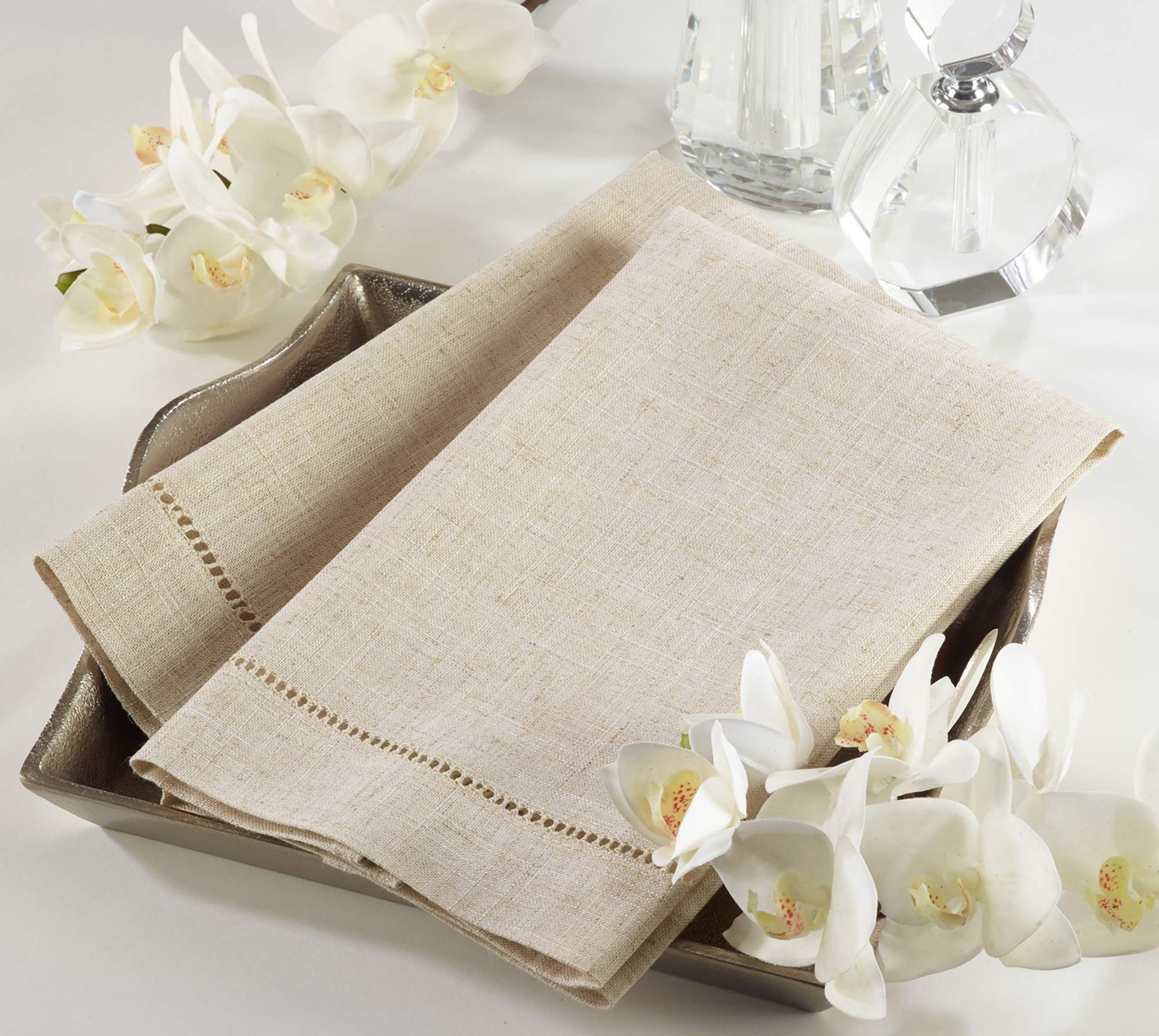 Premium Poly-Linen Blend Hemstitch Guest Towels Set of 4 - Soft & Absorbent Bathroom & Kitchen Hand Towels - Perfect for Guest Bathrooms, Powder Rooms & Luxury Hotels