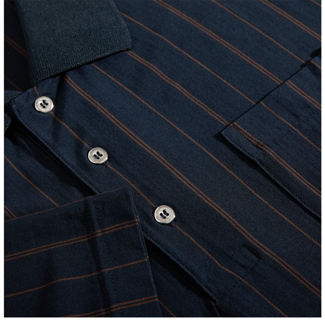 Premium Men's Slim Fit Polo Shirt - Navy & Brown Cotton Casual Shirt for Business, Golf & Everyday Wear