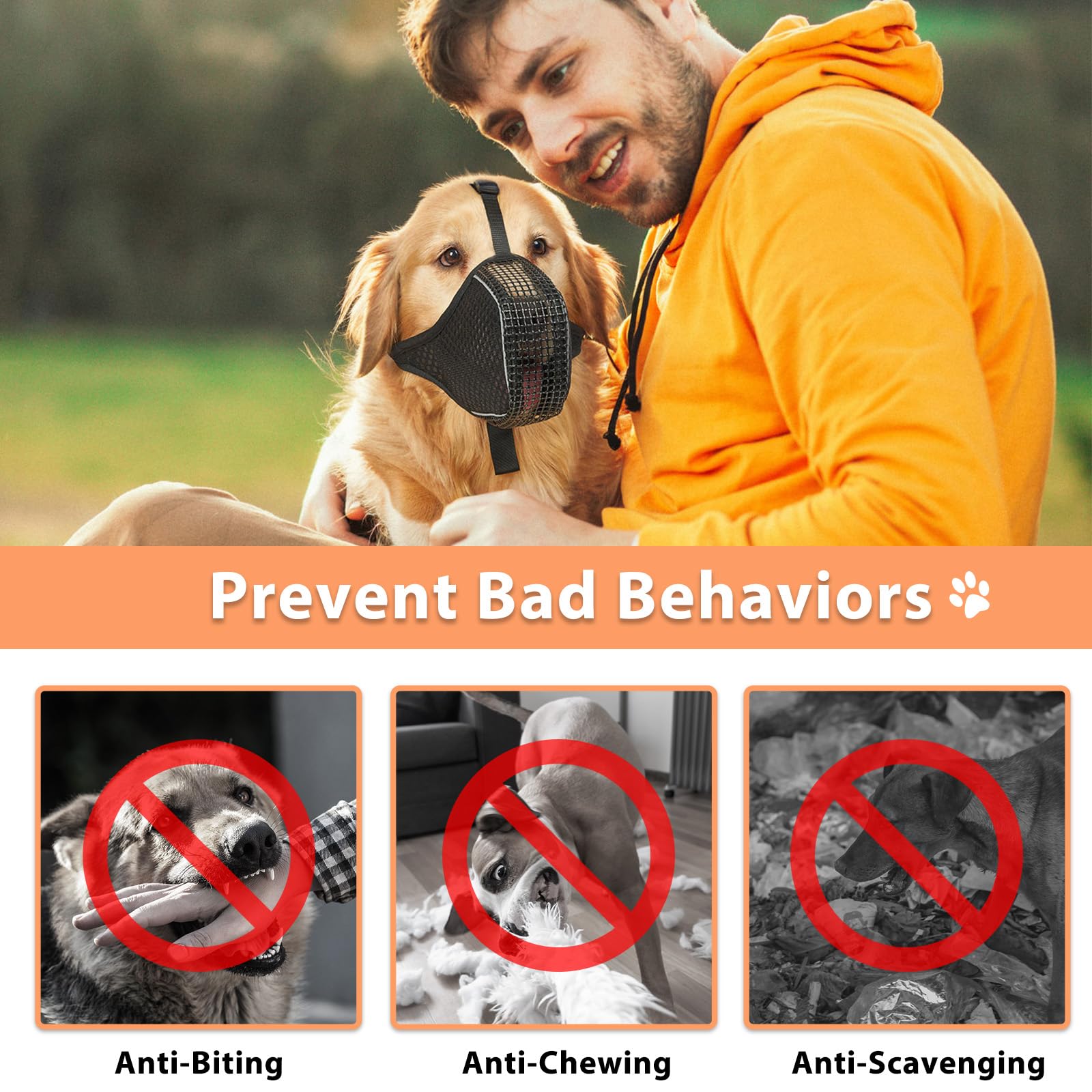 **Mayerzon Dog Muzzle – Breathable Mesh Muzzle for Small, Medium & Large Dogs – Reflective & Soft Anti-Biting Muzzle for Night Walks – Prevents Chewing & Scavenging – Allows Panting & Drinking – Perfect for Training, Grooming & Outdoor Adventures**