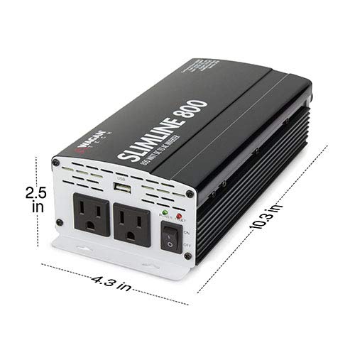Wagan EL3718 800W TrueRated Power Inverter - DC 12V to AC 110V Converter with 2 Outlets & 2A USB Port - 1600W Surge for Cars, RVs, Boats & Outdoor Power Needs