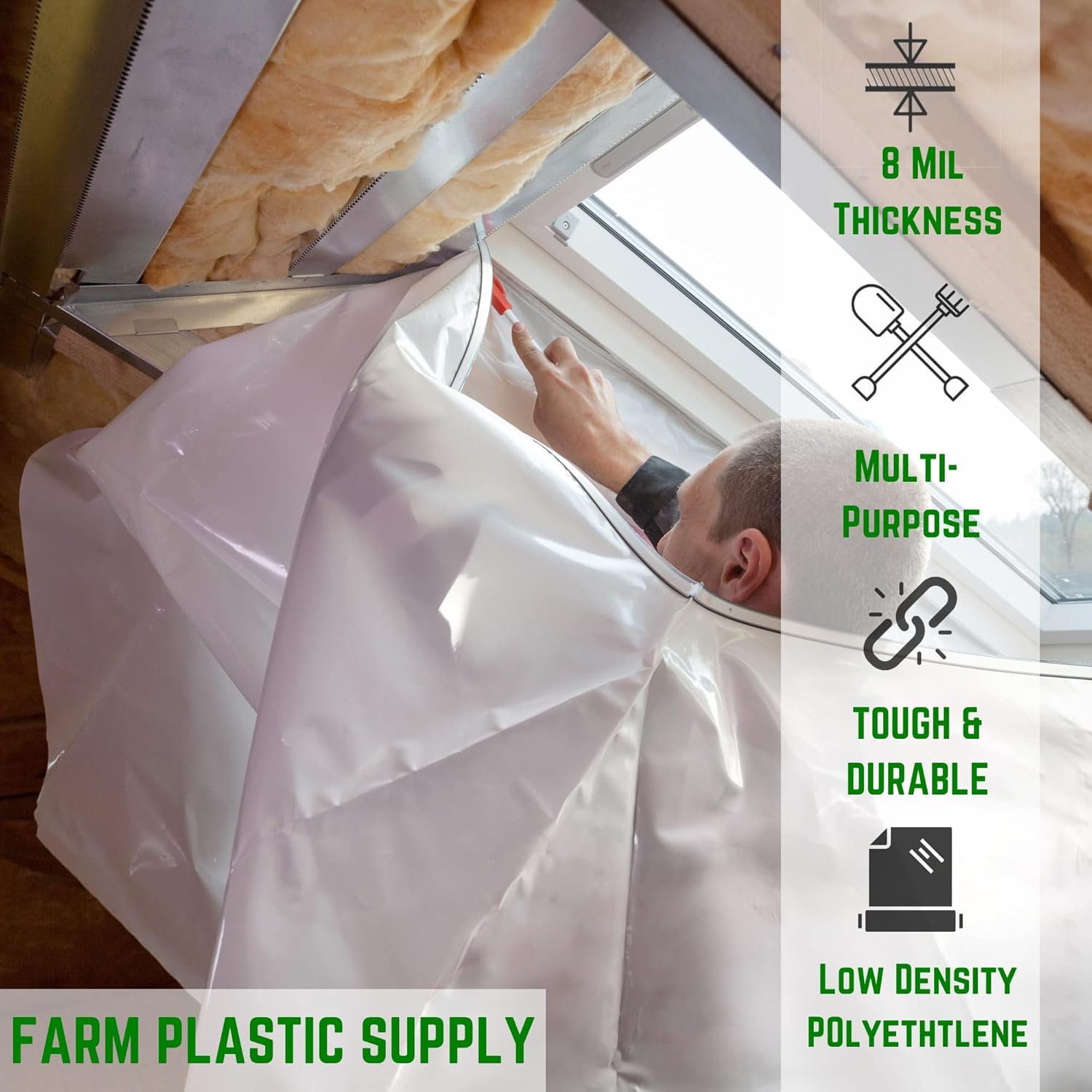 Clear Plastic Sheeting 8 mil - 10' x 100' Heavy Duty Polyethylene Film - Farm Plastic Supply - Vapor Barrier for Crawl Space, Construction Cover, Greenhouse Liner & Drop Cloth Protection