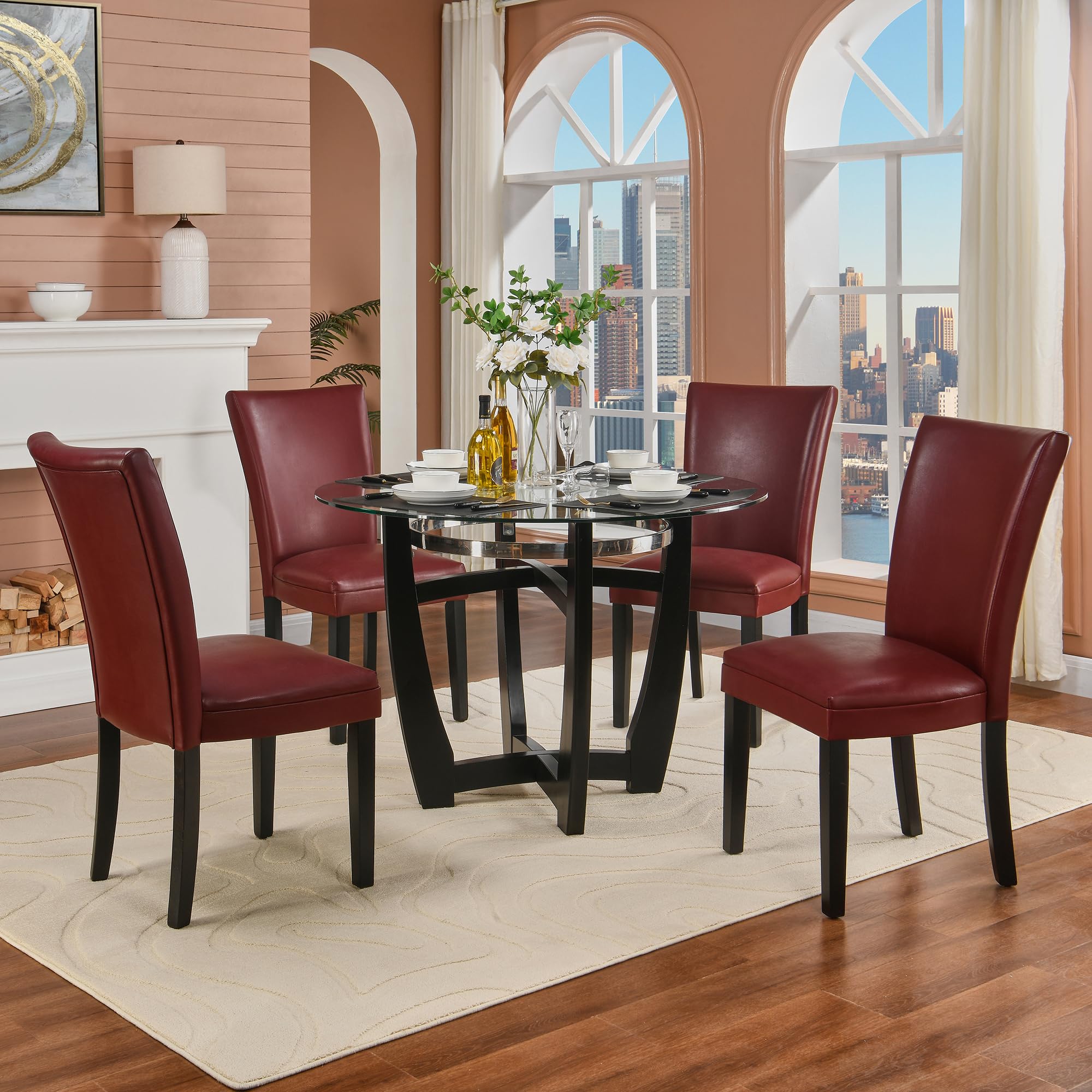 LEEMTORIG Upholstered Parsons Dining Chairs - Faux Leather Kitchen Side Chairs with Solid Wood Legs for Dining Room, Living Room, Bedroom, Outdoor, Lounge, Guest & Cafe - Perfect for Home Decor, Restaurant Seating and Office Use