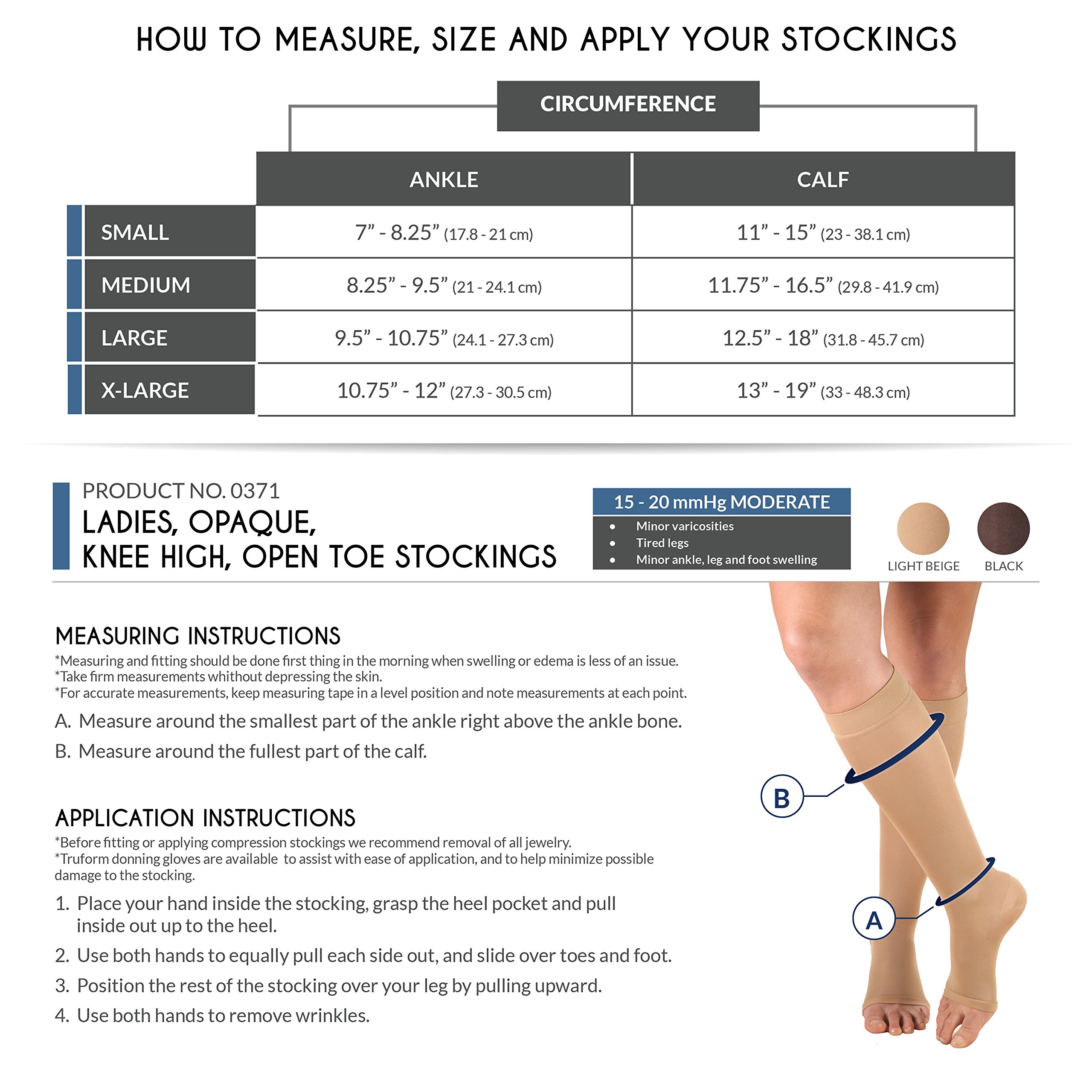 Truform Women's Knee High Open Toe Compression Stockings 15-20 mmHg - Opaque Black Small - Medical Support Socks for Varicose Veins, Swelling & Circulation - Perfect for Nurses, Travel & Pregnancy