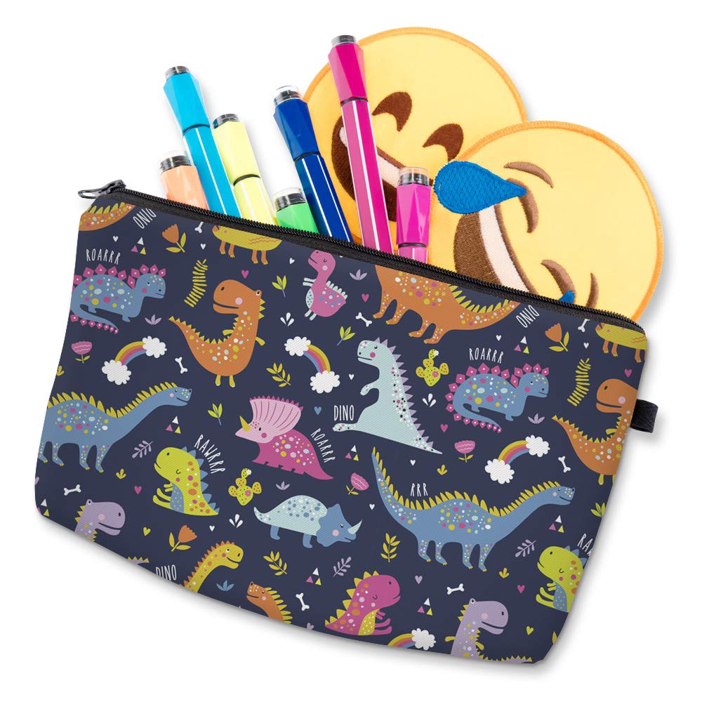 ASCHAR Adorable Waterproof Cosmetic Bag for Women - Roomy Travel Makeup Organizer with Dino Print (Dino 52198) | Perfect for Toiletries, Travel Accessories & Cute Gifts