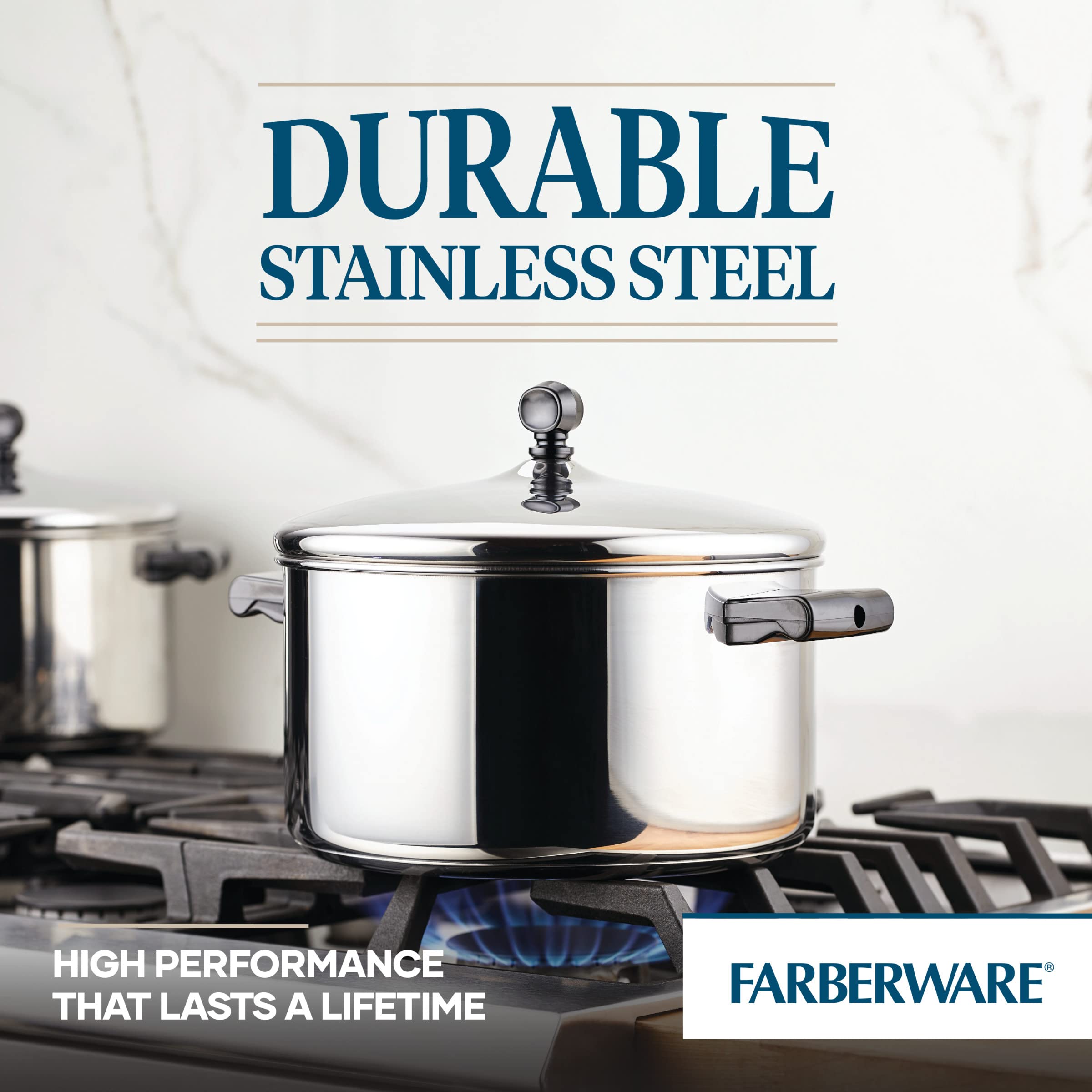 Farberware Classic 6-Quart Stainless Steel Stockpot with Lid - Silver Cookware for Soups, Stews, Pasta & Boiling - Durable Kitchen Pot for Home Cooking & Professional Use