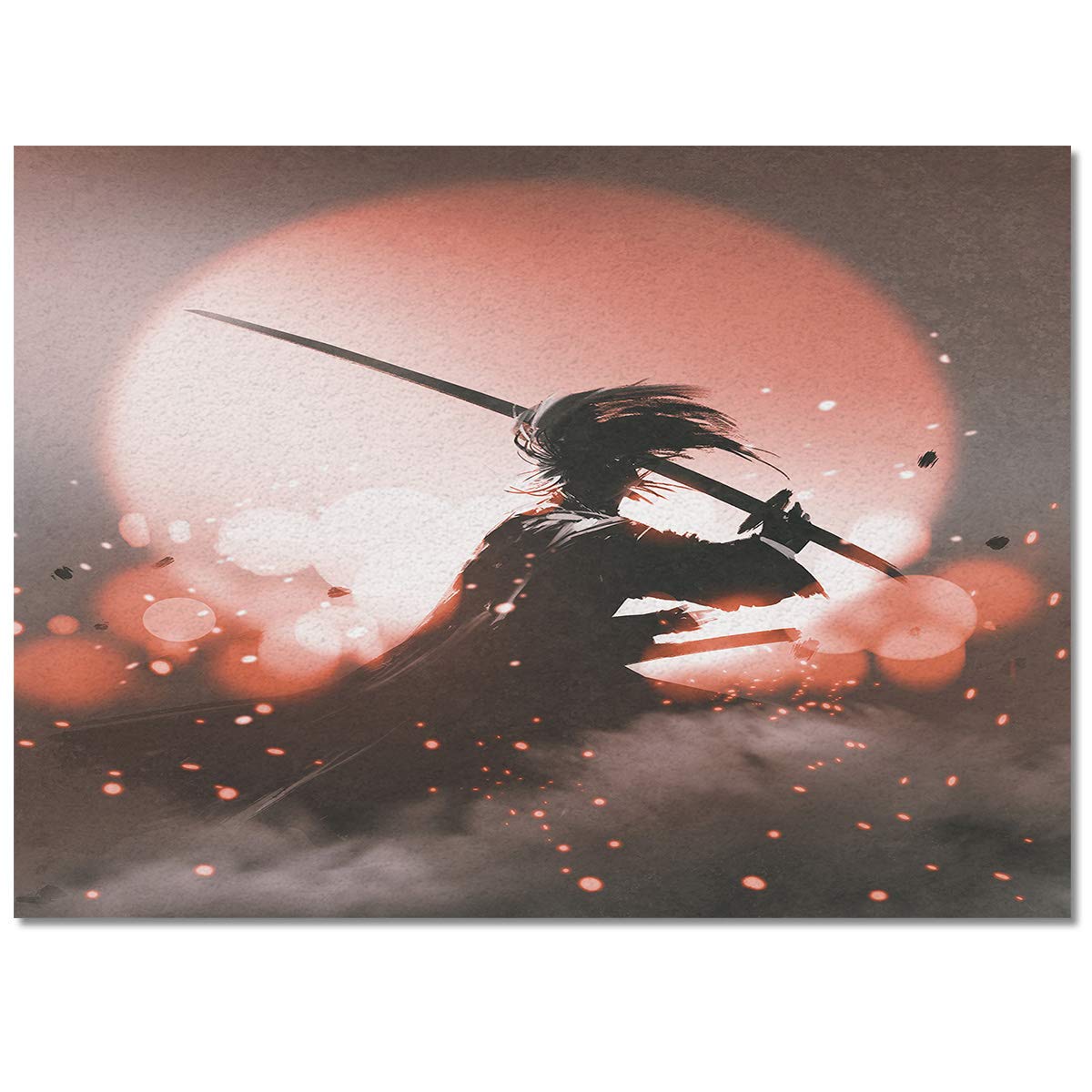Big Buy Store 5'x8' Non-Slip Rectangular Area Rug - Warrior Ninjas Moonlight Battle Japanese Design, Soft Floor Mat for Living Room, Bedroom, Kids Room & Kitchen | Perfect for Home Decor, Anime Theme Rooms & Gift Giving