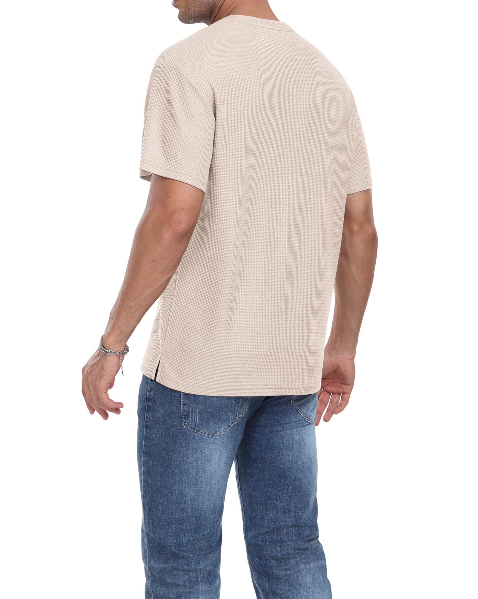 Men's Casual Short Sleeve Crew Neck T-Shirt - Soft Summer Tee with Waffle Texture & Pocket - Perfect for Beach, Travel & Everyday Wear