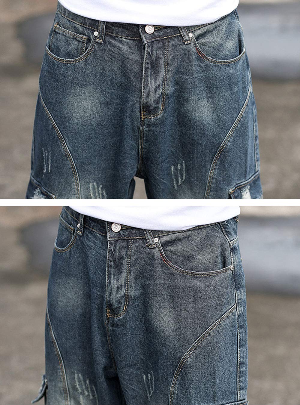 Ebossy Men's Loose Fit Ripped Distressed Denim Shorts - 3/4 Length Below Knee Cargo Capri Jeans for Casual Wear & Summer Outfits