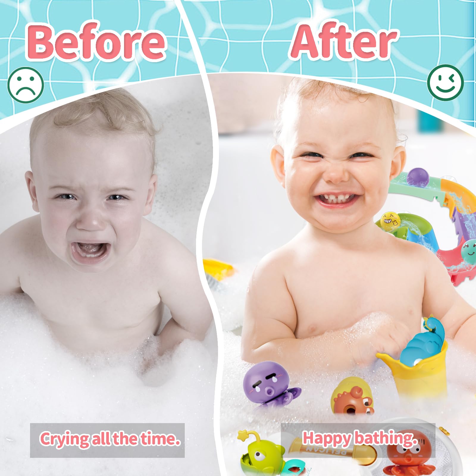 41 PCS Toddler Bath Toys Set with DIY Water Slide Track, Fishing Net & Floating Animals - Fun Bathtime Learning Toys for 1-5 Year Olds - Perfect for Baby Showers, Christmas & Birthday Gifts - Encourages Sensory Play & Motor Skills Development