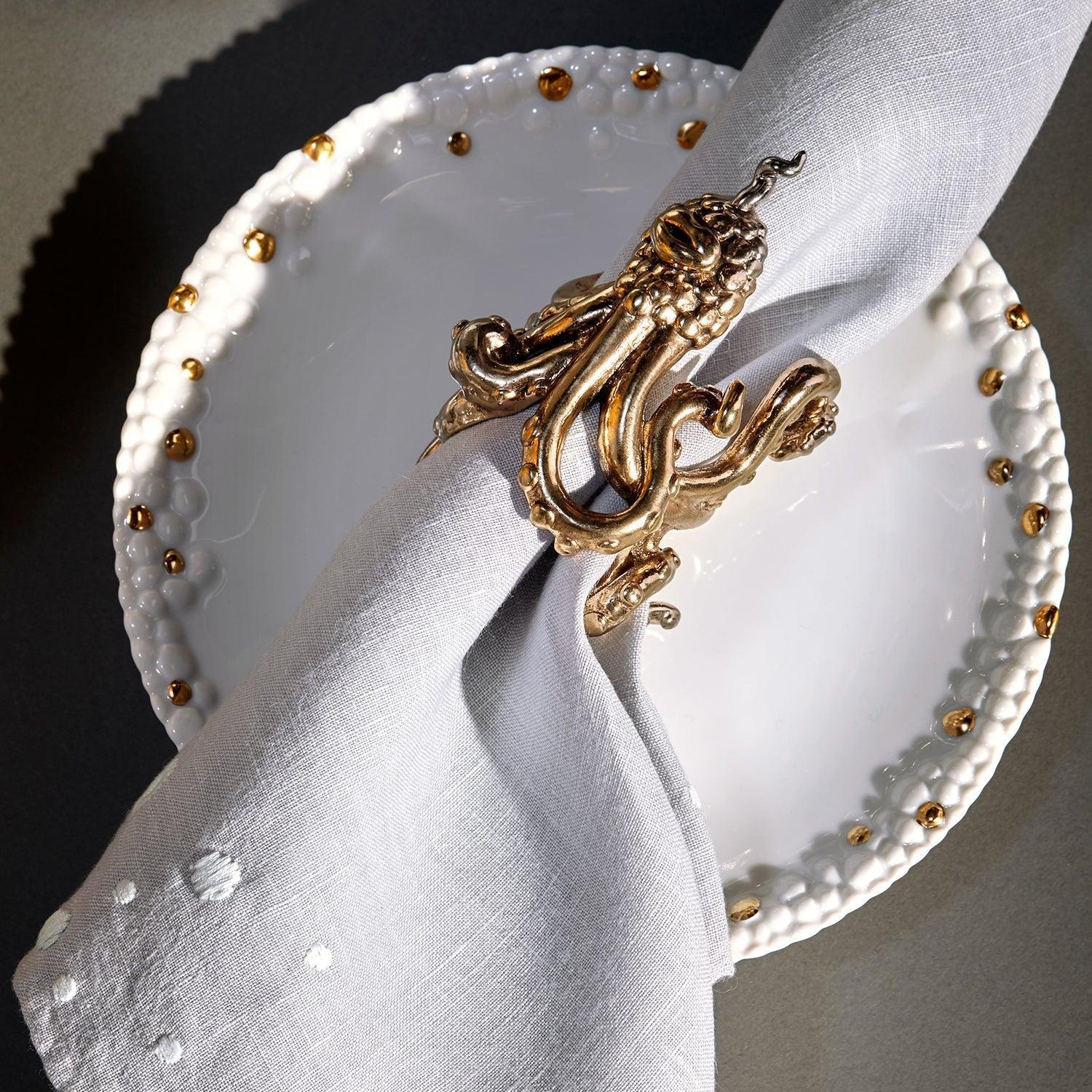 Haas Mojave Bread and Butter Plate - White and Gold Ceramic Appetizer Dish for Dining, Entertaining, and Home Decor