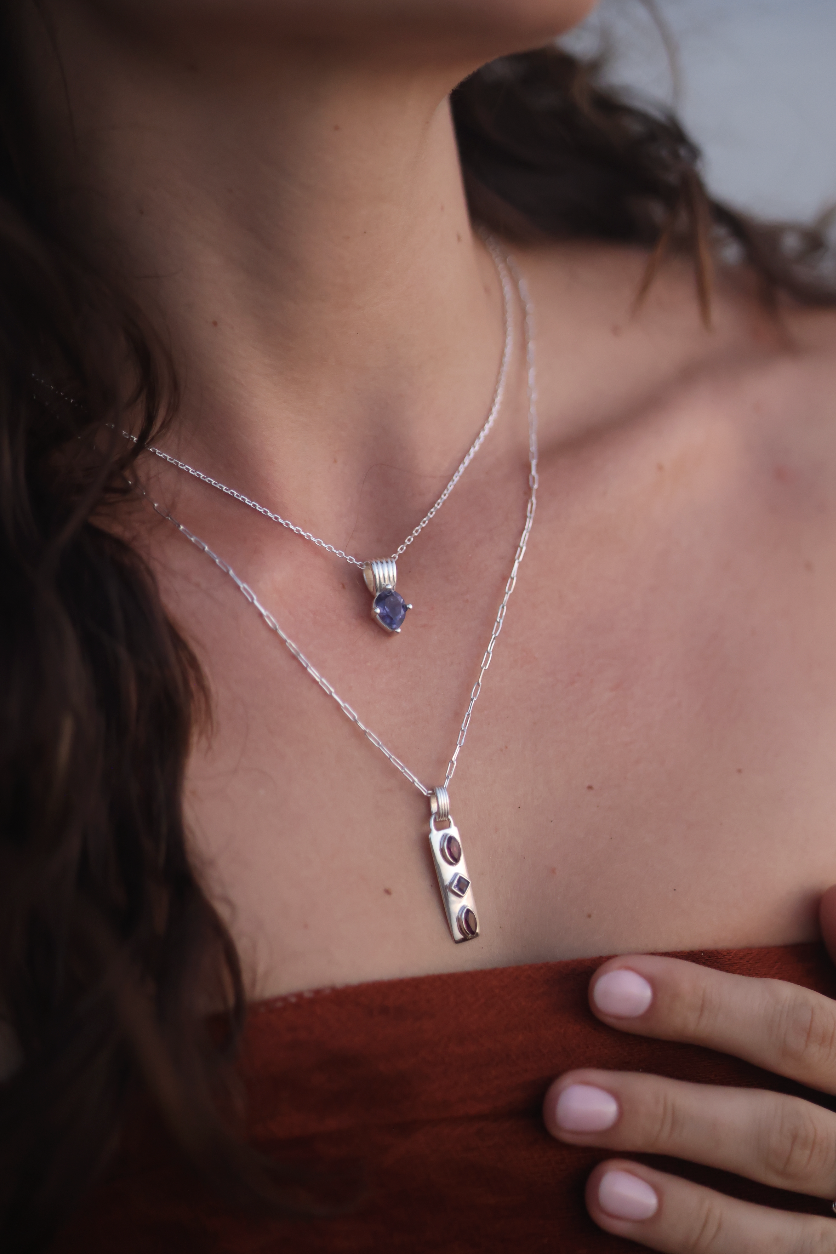 Iolite & Rhodolite Sterling Silver Necklace for Women - Elegant Gemstone Jewelry for Parties, Weddings & Everyday Wear
