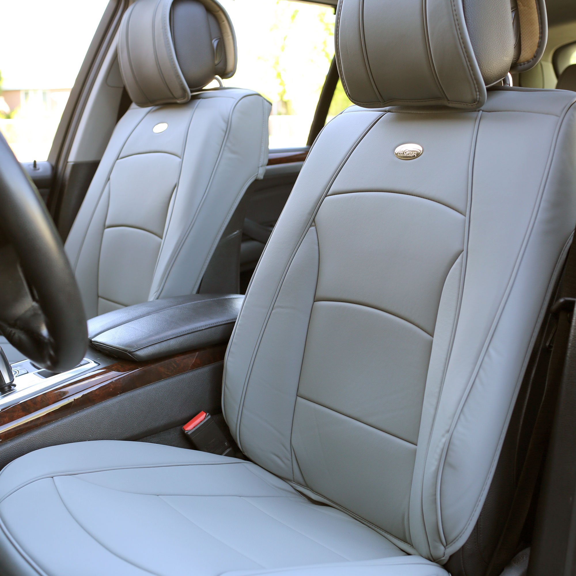 Premium FH Group Car Seat Covers - Universal Fit for Cars, Trucks & SUVs | Waterproof Leatherette Cushion Set in Solid Gray | Ultra Comfort & Protection | Perfect for Daily Commute, Road Trips & Family Travel