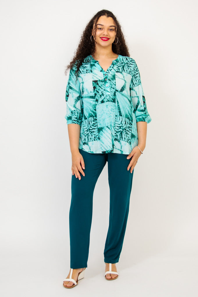 Carly Top - Shibori Print Linen Bamboo Blend Women's Tunic - Perfect for Summer Outfits & Boho Fashion