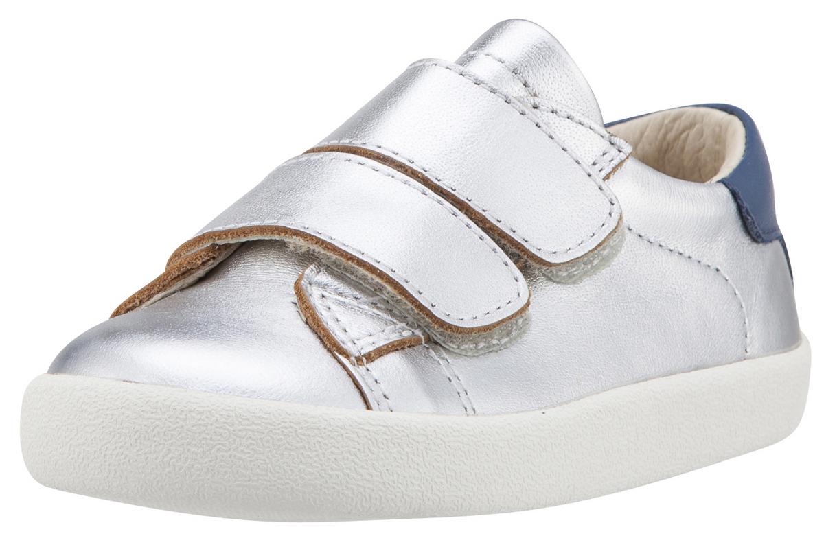 Old Soles 5017 Toddy Bicolor Sneakers for Boys & Girls - Silver & Denim Blue Leather Shoes with Hook & Loop Straps | Comfortable Casual Wear for School & Playtime