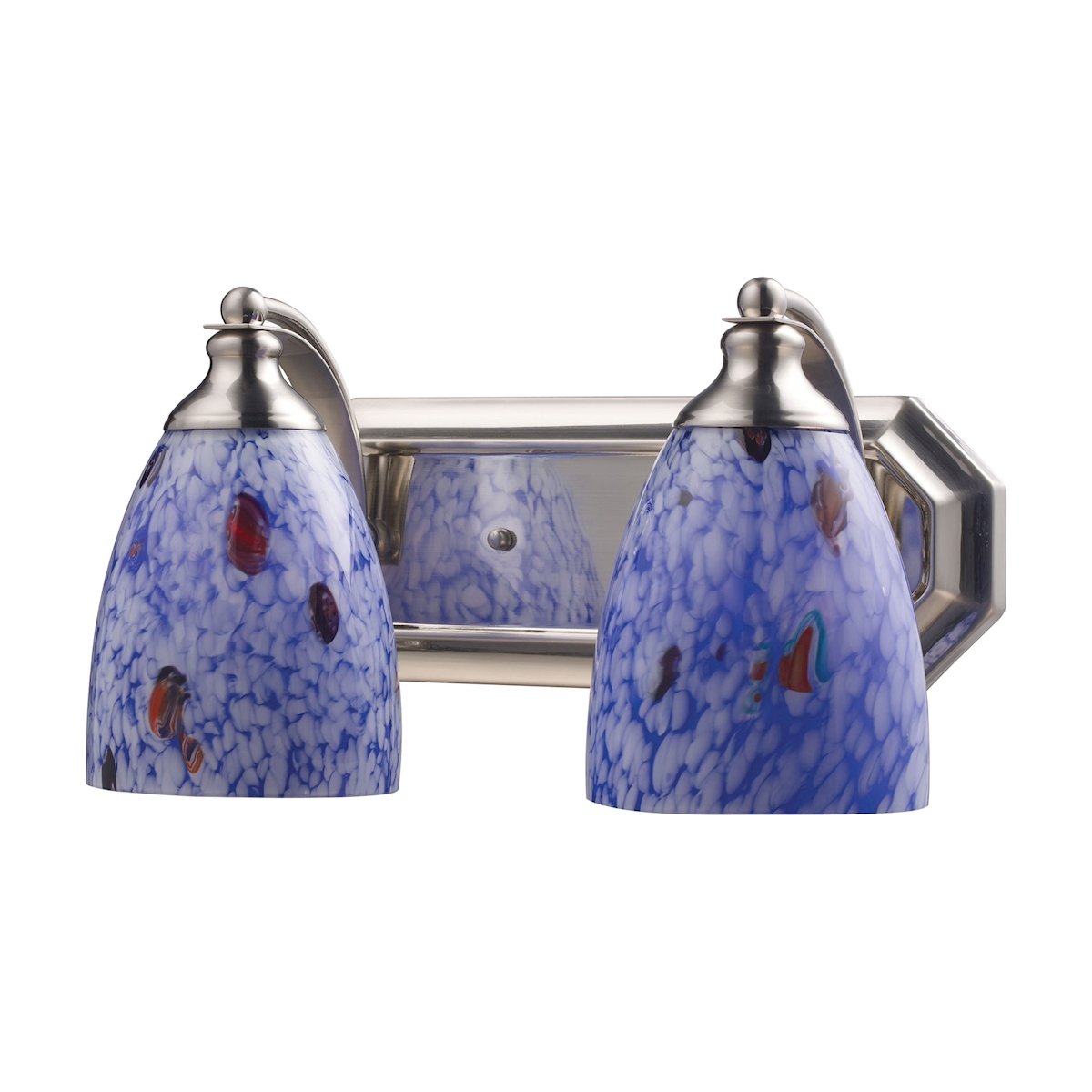 Mix-N-Match Vanity 2-Light Wall Sconce in Satin Nickel with Starburst Blue Glass - Perfect for Bathroom Vanity, Bedroom Mirror Lighting & Hallway Décor