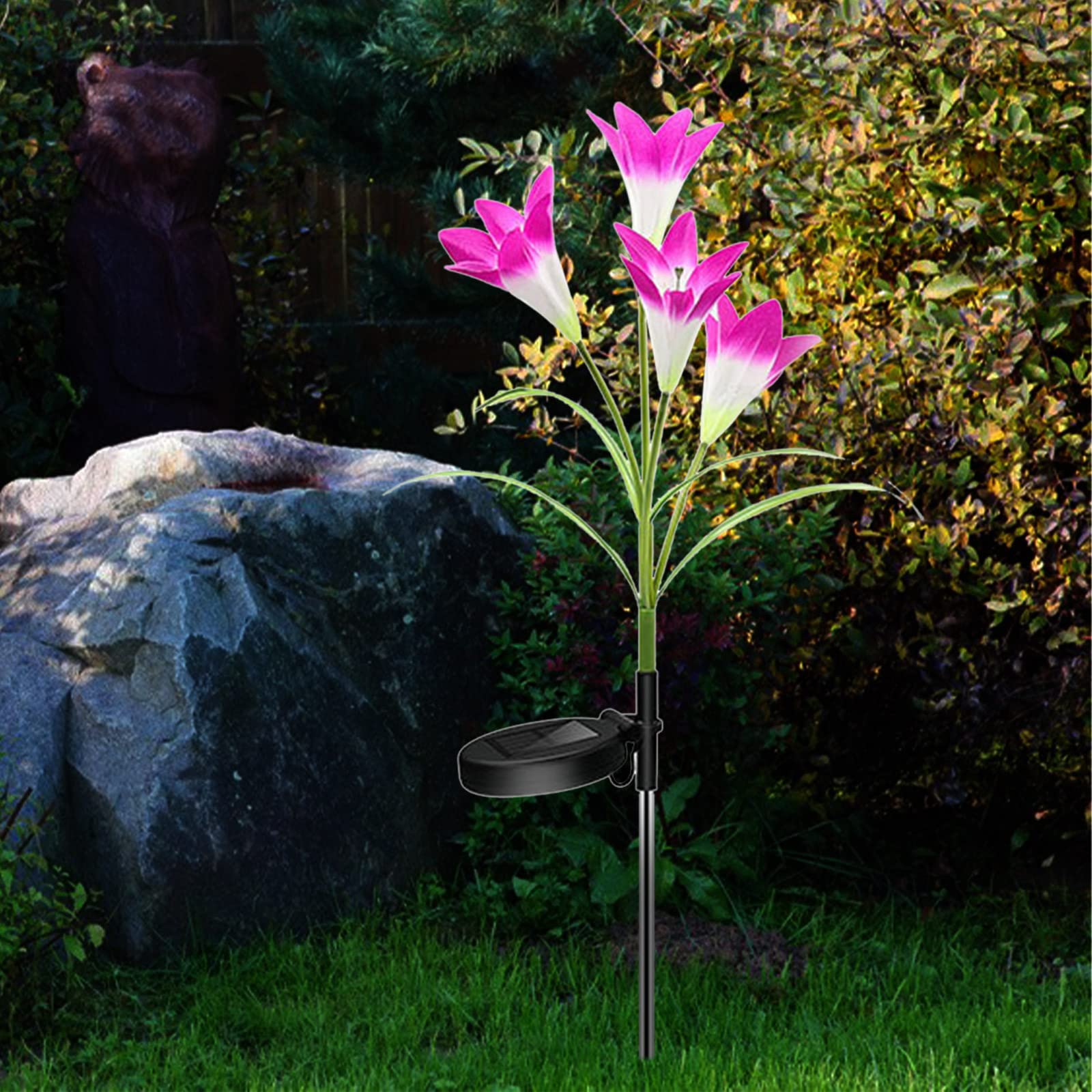 Bilukmi 3-Pack Solar Powered Outdoor Garden Stake Lights - Waterproof LED Lily Solar Lights for Yard, Pathway, Lawn & Patio Decoration | Perfect for Landscape Lighting, Backyard Ambience & Nighttime Safety