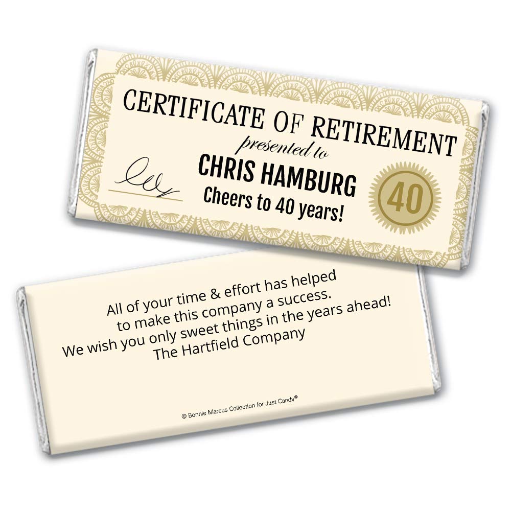 Personalized Retirement Candy Favors - Custom Chocolate Bars with Wrapper (24 Count) - Perfect for Retirement Parties, Office Celebrations & Milestone Gifts