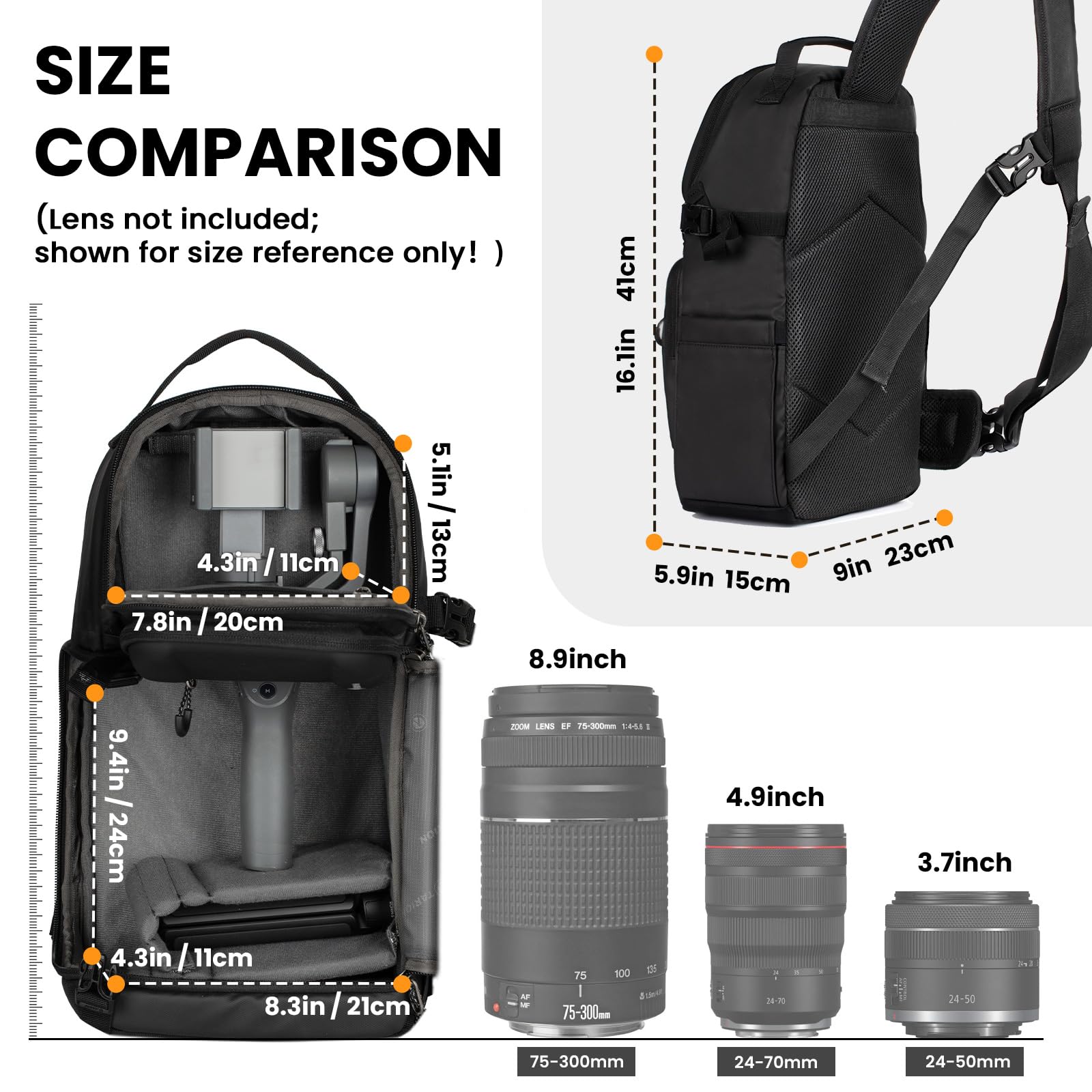 Waterproof DSLR Camera Sling Bag for Photographers - TARION Crossbody Sling Backpack with Rain Cover & Tripod Holder, Compact Photography Shoulder Bag (Black TR-S) - Perfect for Travel, Hiking & Outdoor Photography