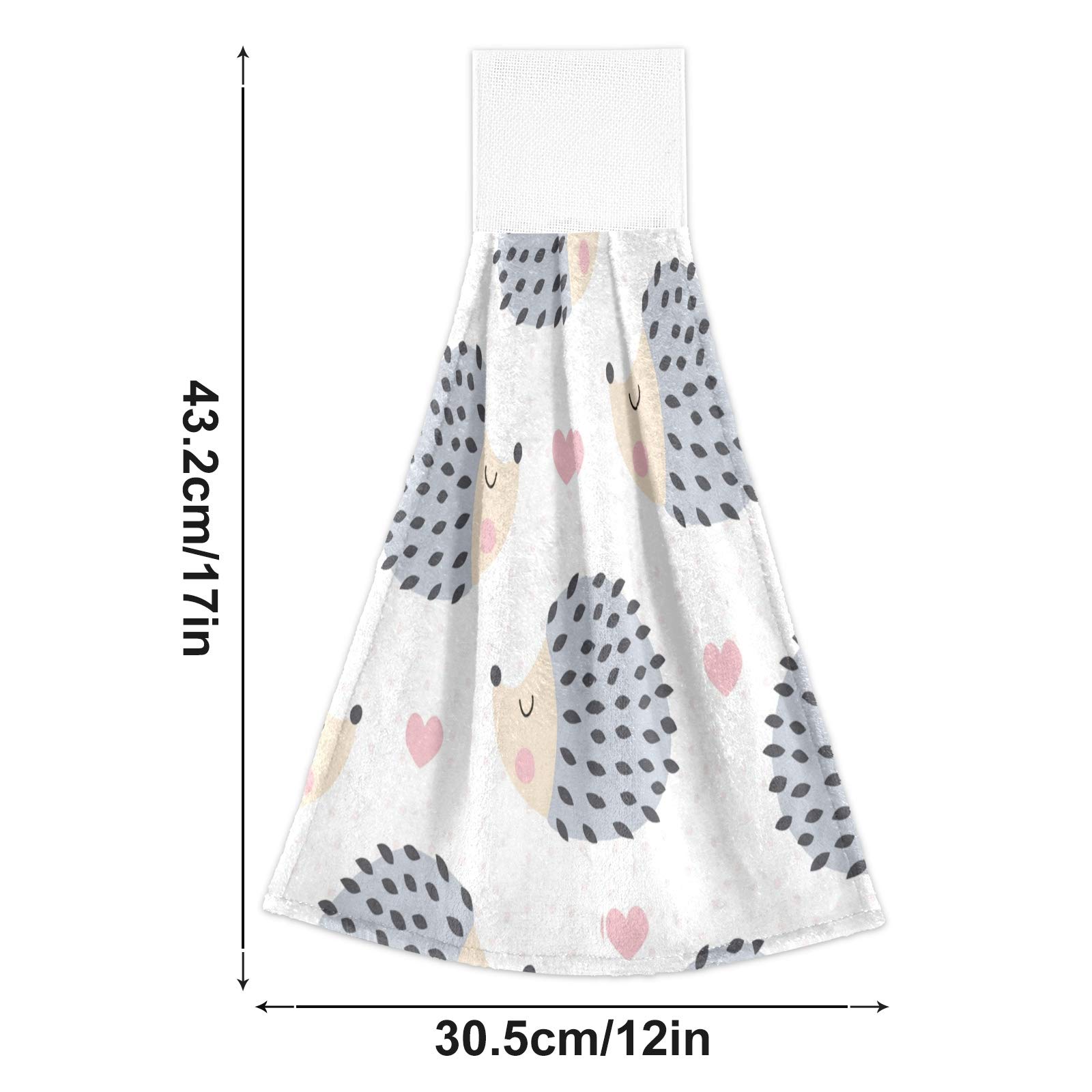 Qilmy Hedgehog Polka Dot Kitchen Towels - 2PCS Ultra Soft Absorbent Hanging Dish Towels (12x17 Inches) for Kitchen, Bathroom & Hand Drying - Cute Animal Print Home Decor