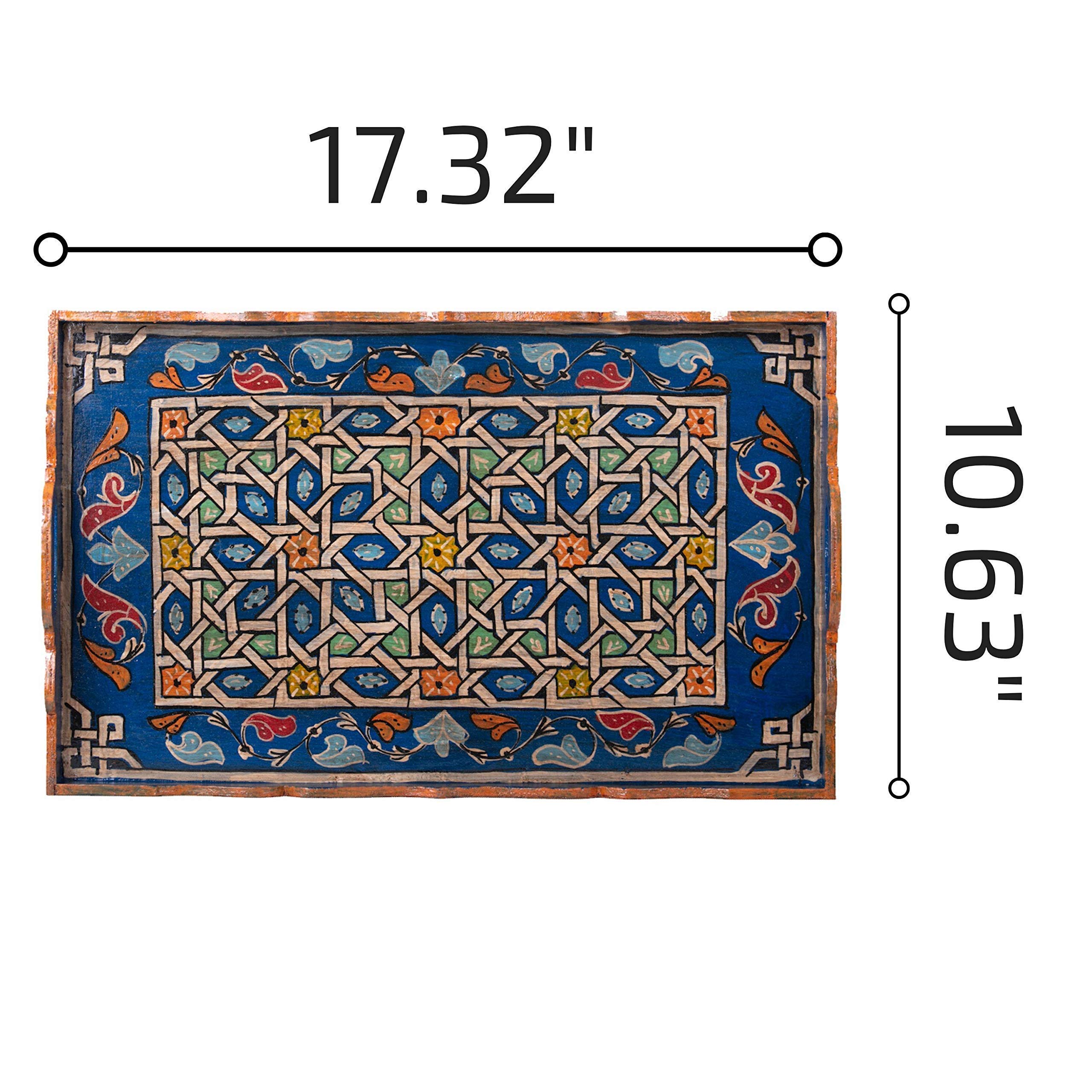Hand Painted Moroccan White Decorative Serving Tray - Waterproof Acrylic Painting Bohemian Arabesque Home Decor (Dark Blue) | Perfect for Coffee Table Centerpiece, Wall Display & Gift Giving
