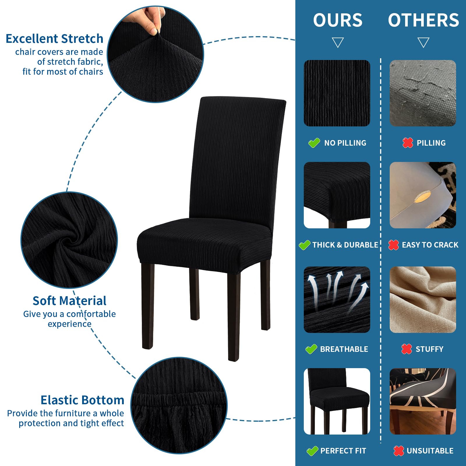 Stretch Dining Room Chair Covers Set of 6 - Washable & Removable Slipcovers for Dining Chairs, Hotel, Wedding Ceremony - Perfect for Home Decor, Restaurant, and Event Seating