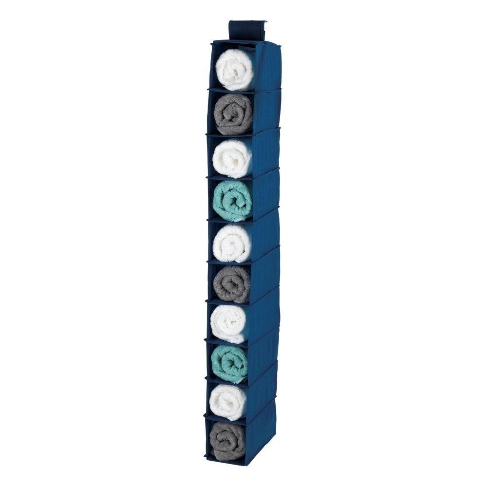 10-Slot Slim Hanging Closet Organizer - Space Saving Wardrobe Storage for Clothes, Scarves & Accessories | Perfect for Small Spaces, Dorm Rooms & Travel (Blue)