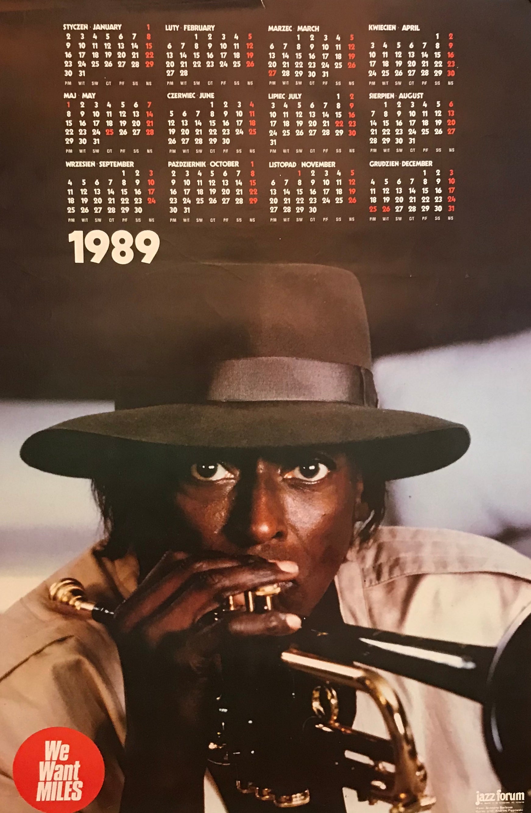 1989 Original Polish Jazz Forum Poster Calendar - We Want Miles - Vintage Wall Art for Music Lovers & Jazz Enthusiasts