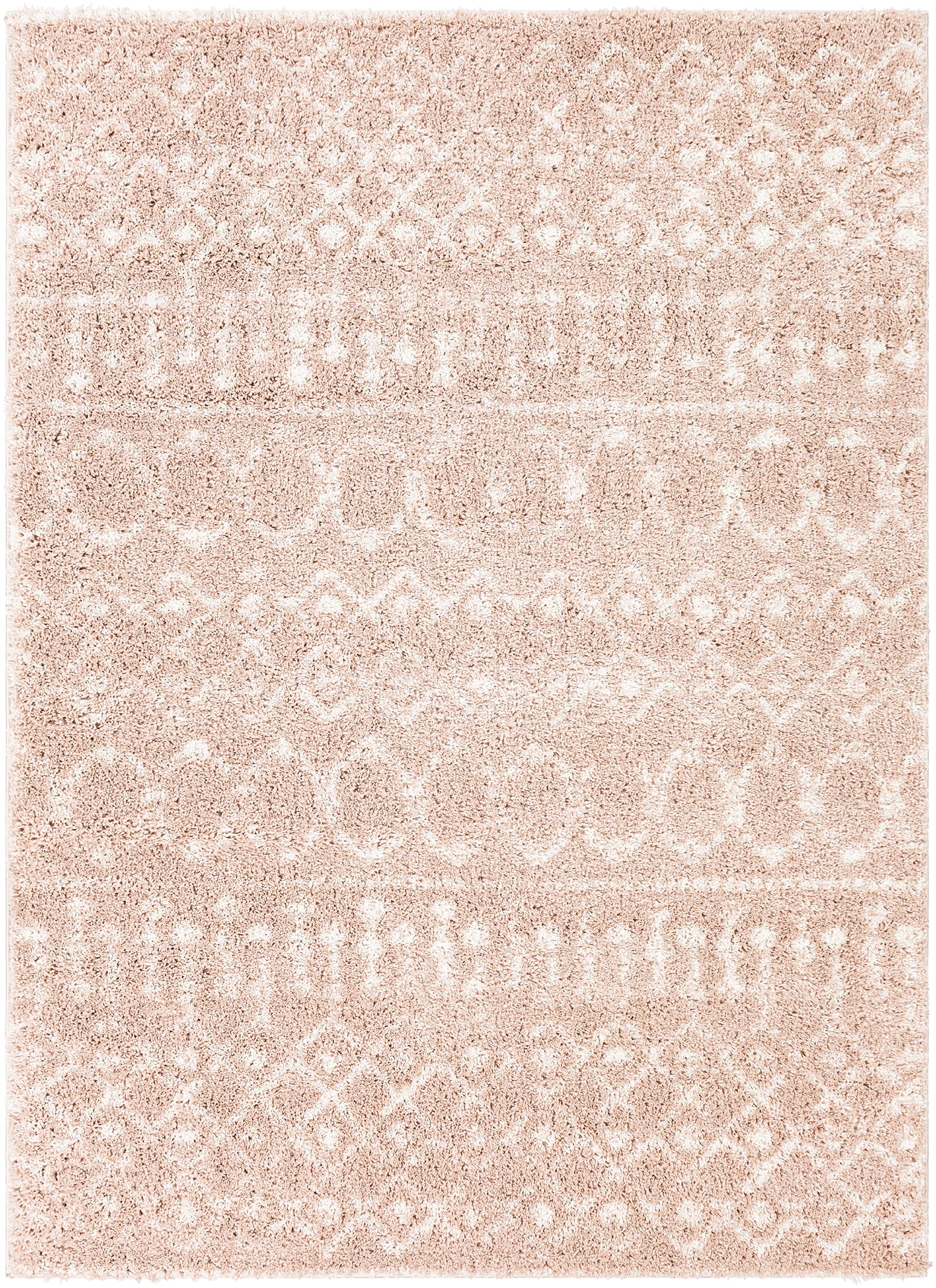 Mark&Day 5x7 Shag Area Rug - Soft Blush Pink & White Plush Carpet for Living Room, Bedroom, Kitchen - 5'3