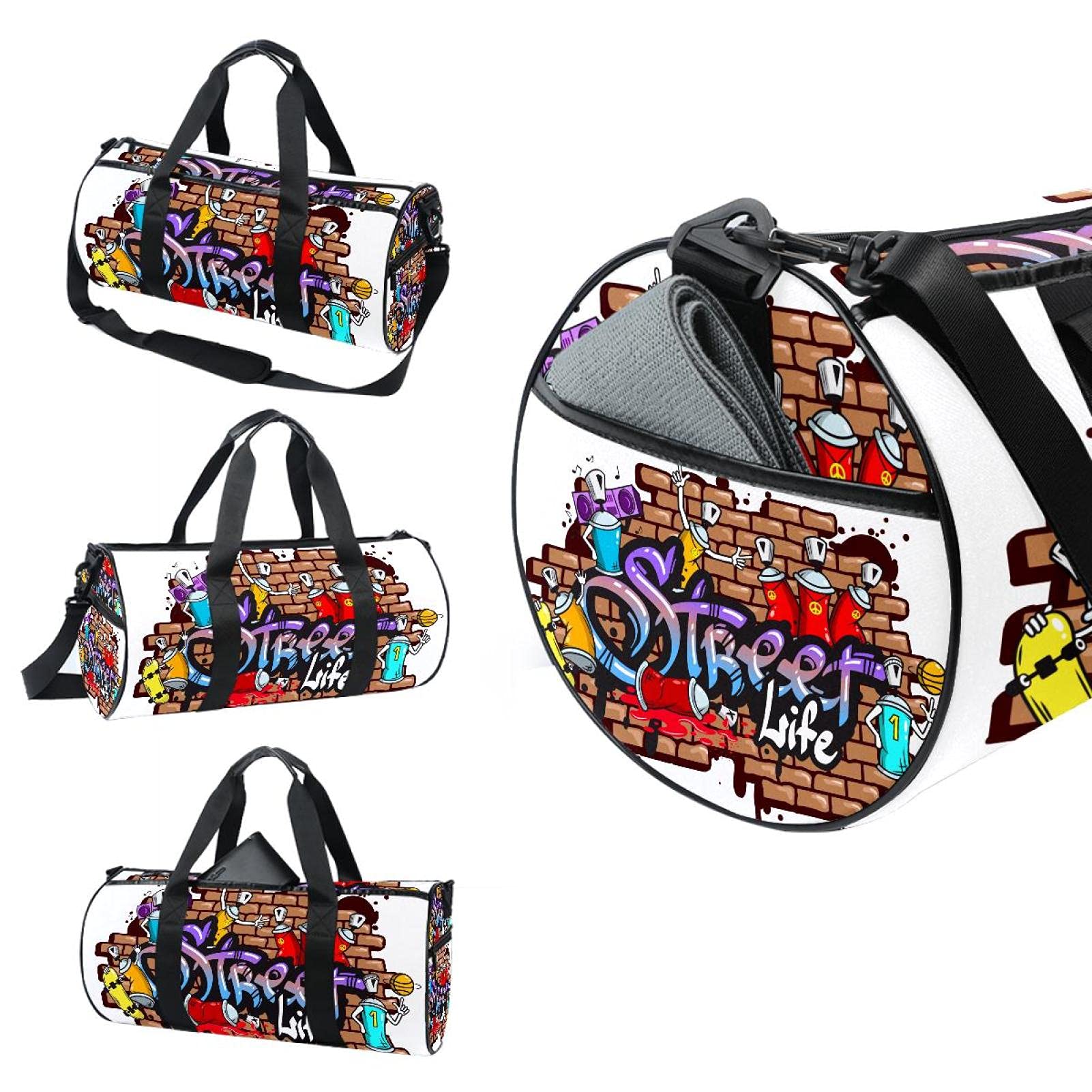 Graffiti Print Sports Duffel Bag - Waterproof Travel Luggage Shoulder Bag with Carry Handle for Youth, Girls & Boys | Perfect for Gym, School, Weekend Trips & Sports Activities