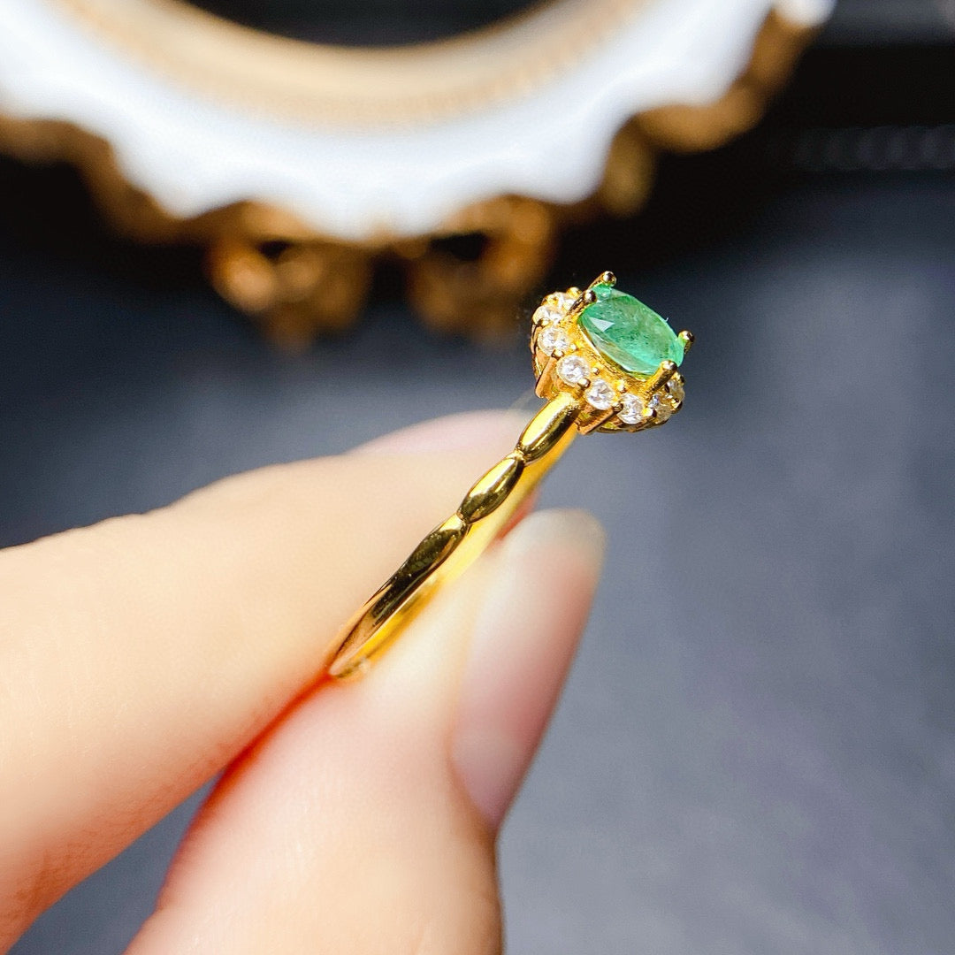 18K Gold Statement Emerald Halo Ring for Women | Elegant Vintage Engagement Wedding Ring | Perfect for Anniversary, Proposal & Special Occasions | NS2402