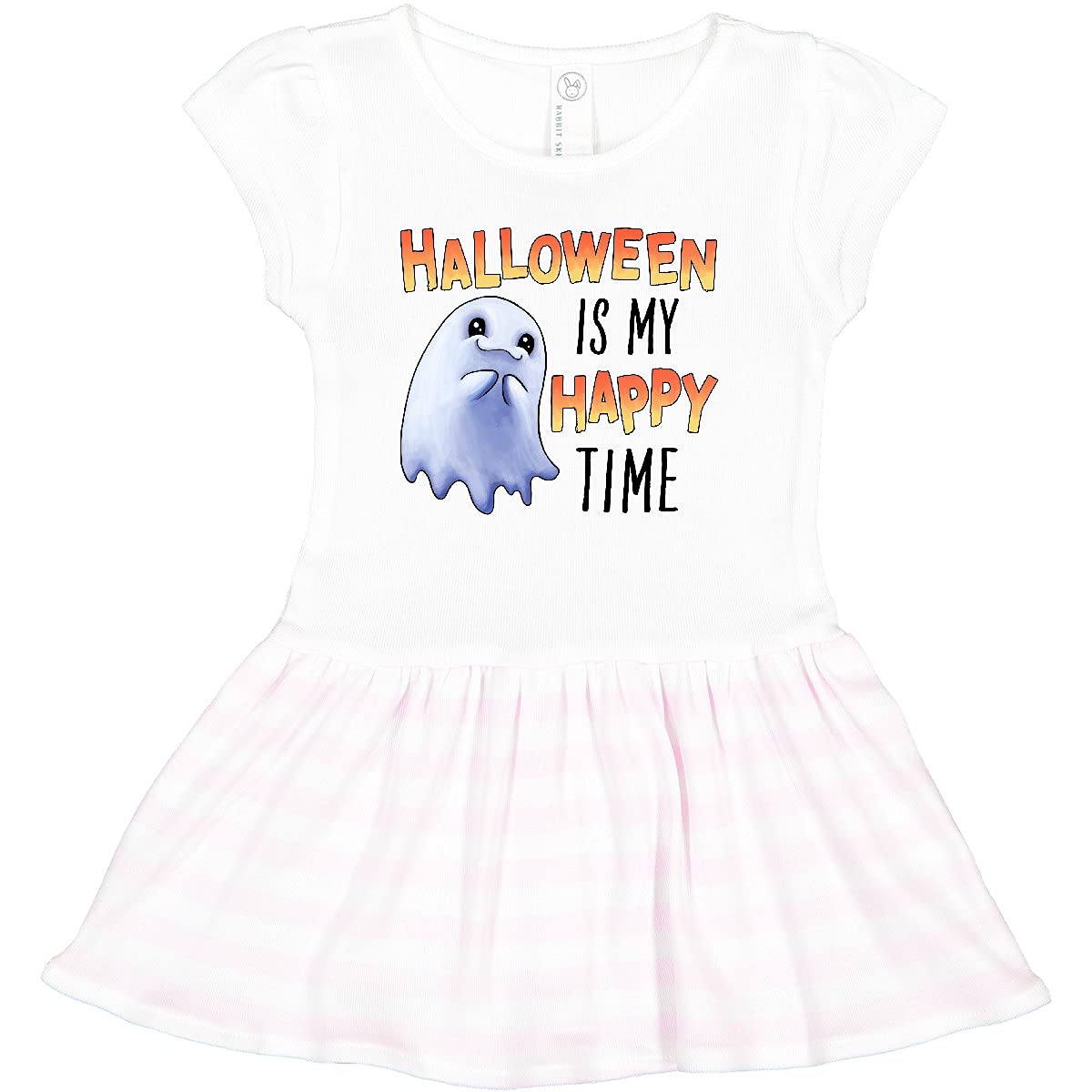 Inktastic Halloween is My Happy Time Cute Ghost Toddler Dress - Adorable Halloween Costume for Baby Girls & Boys, Trick or Treat Outfit, Spooky Party Wear