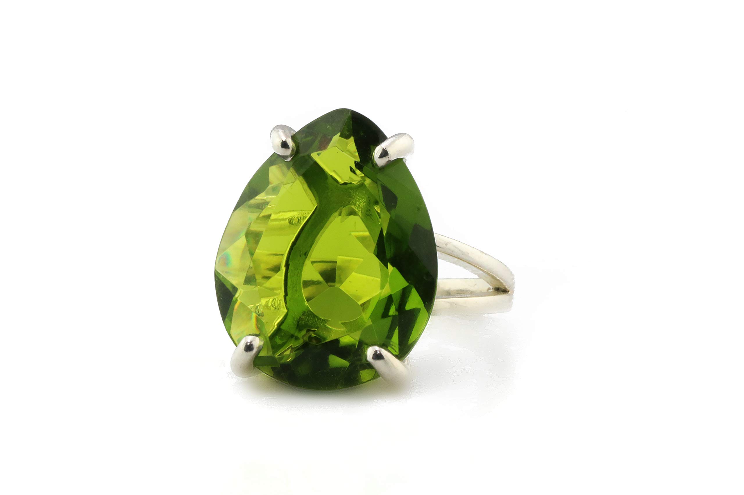 Anemone Jewelry Pear Peridot Ring for Women - Vintage Sterling Silver Statement Ring - Customizable Birthstone Jewelry with Engraving - Perfect Gift for Her, Birthday, Anniversary & Special Occasions